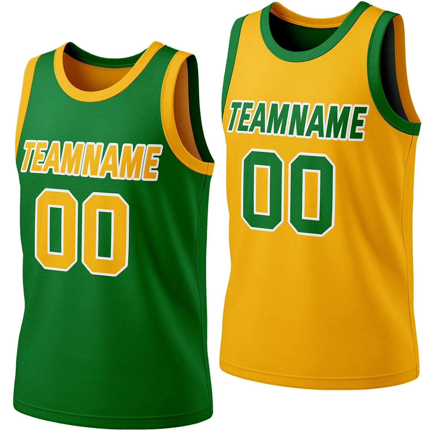 Custom reversible green & yellow basketball jersey, personalized team name number logo, breathable mesh fabric sports top for men women youth Adult game practice - Vosoli