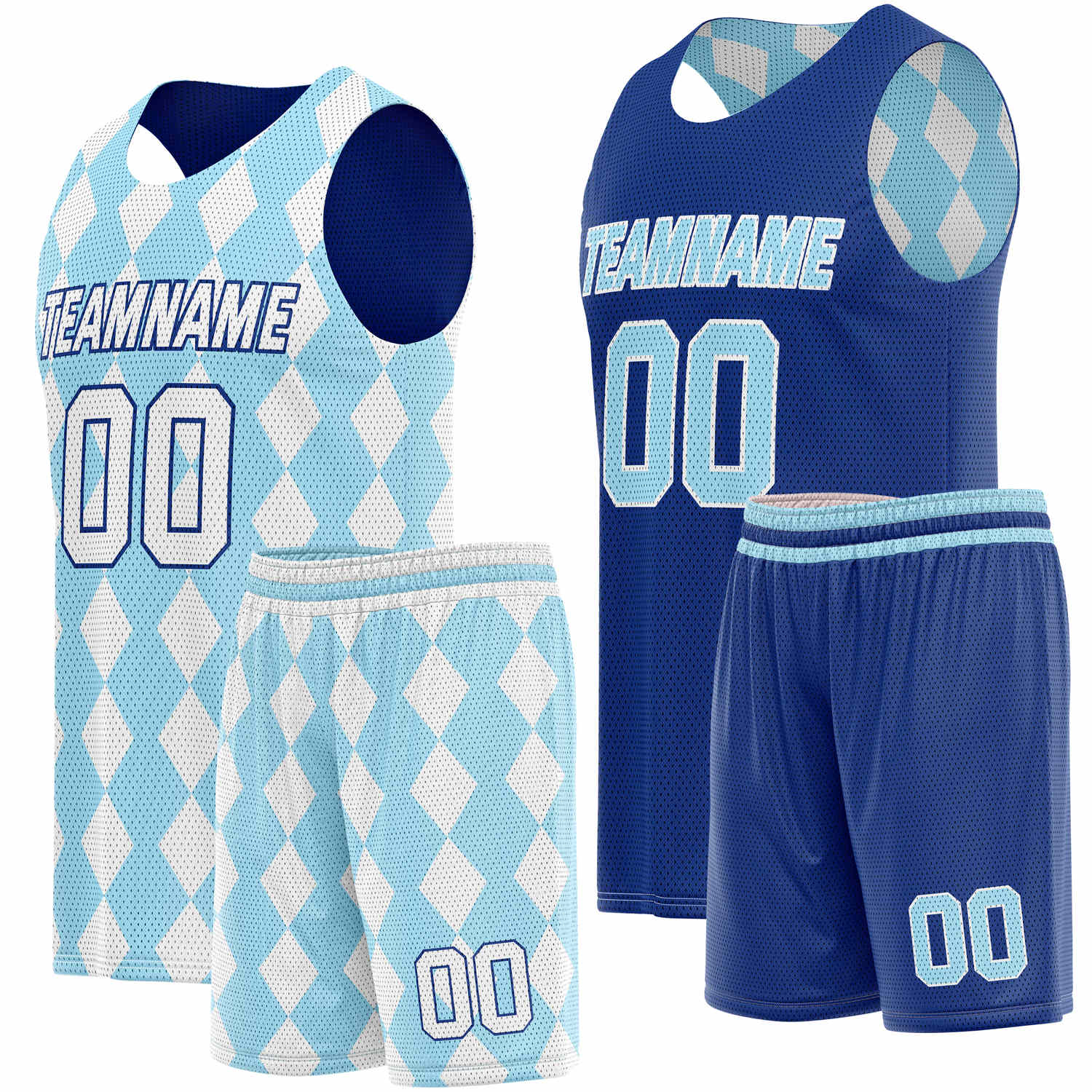Custom Reversible Basketball Jersey + Shorts Set (Light Blue & Dark Blue) - Personalized Team Name, Number & LOGO | Vosoli