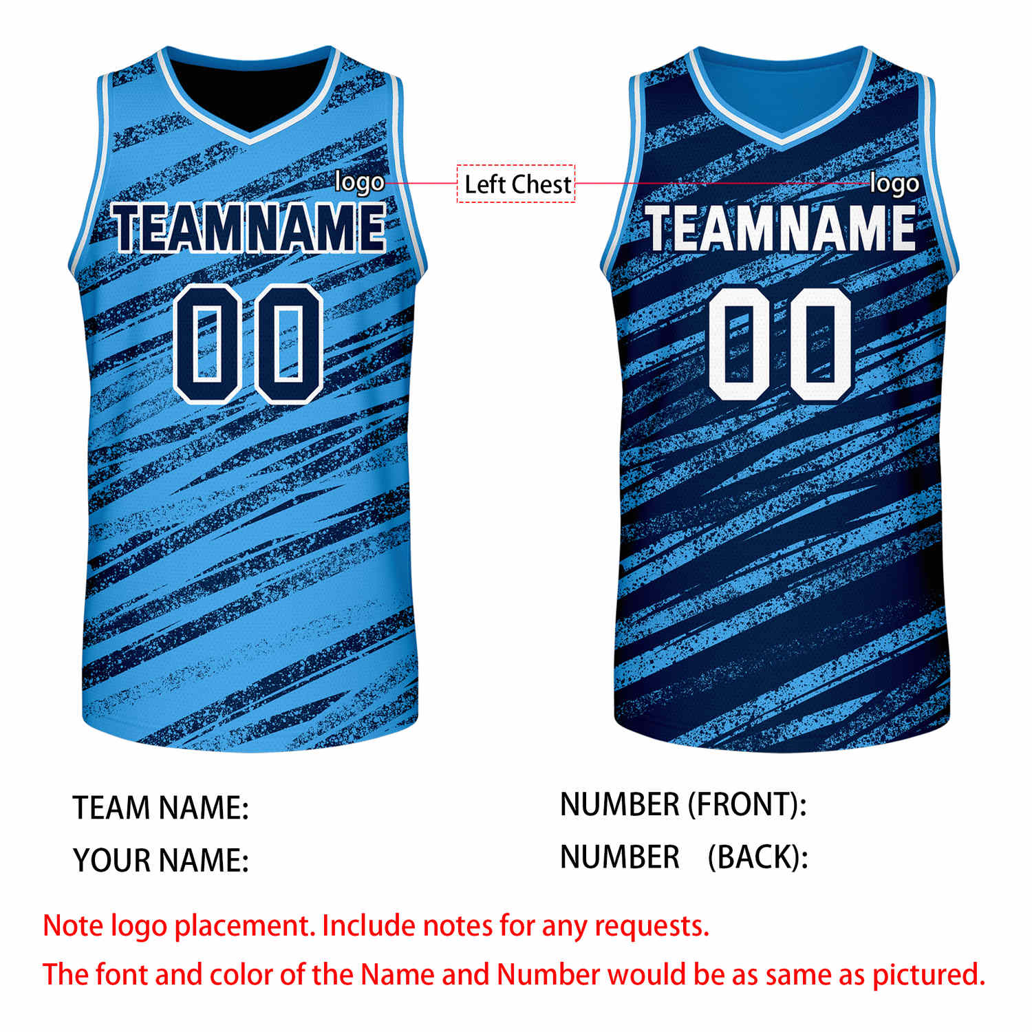 Custom Reversible Light Blue Navy Clean Basketball Jersey | Team & Player Name - Vosoli