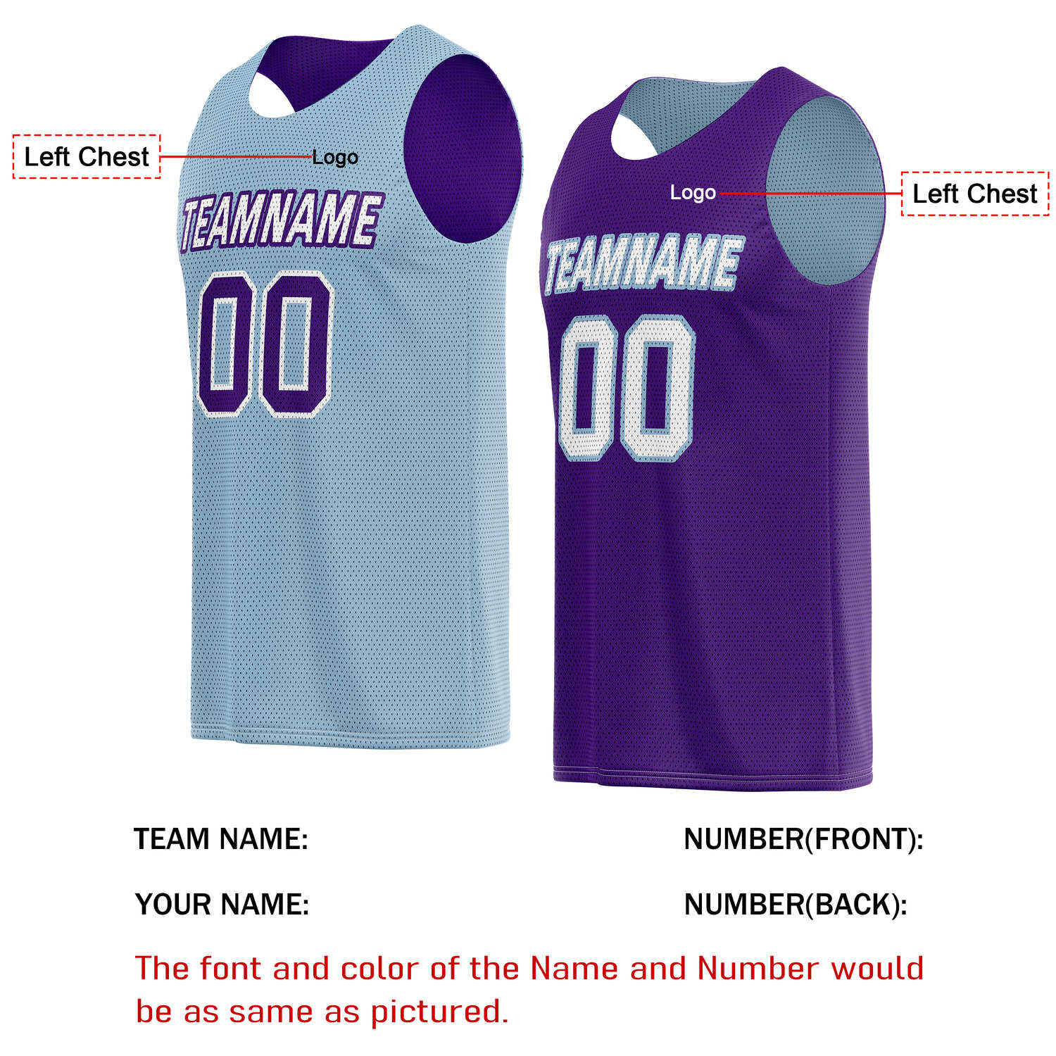 Custom Reversible Light Blue & Purple Basketball Jersey | Personalized for Team Sports - Vosoli