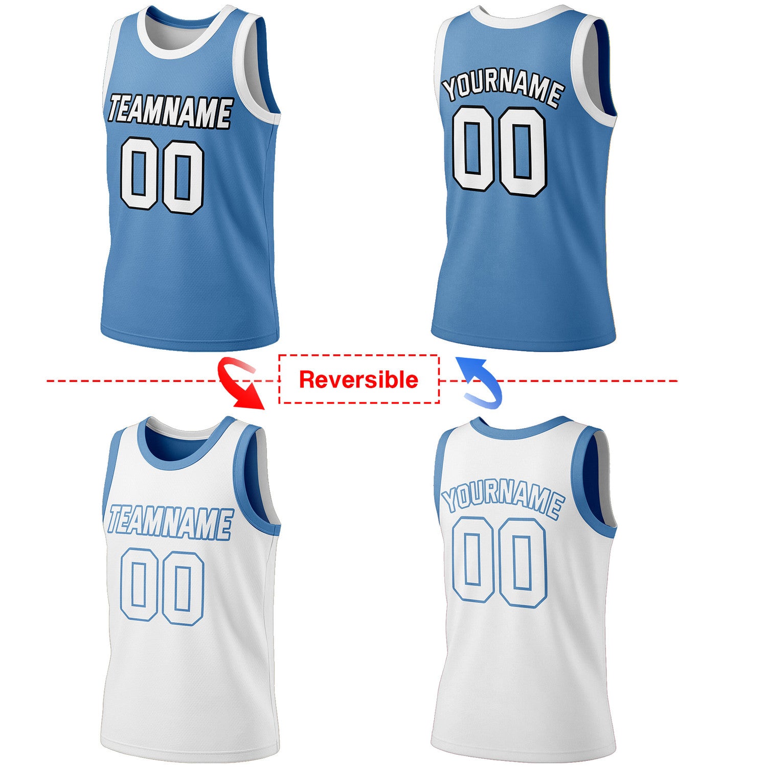Custom Reversible Light Blue & White Basketball Jersey | Personalized Team Jersey | Vosoli