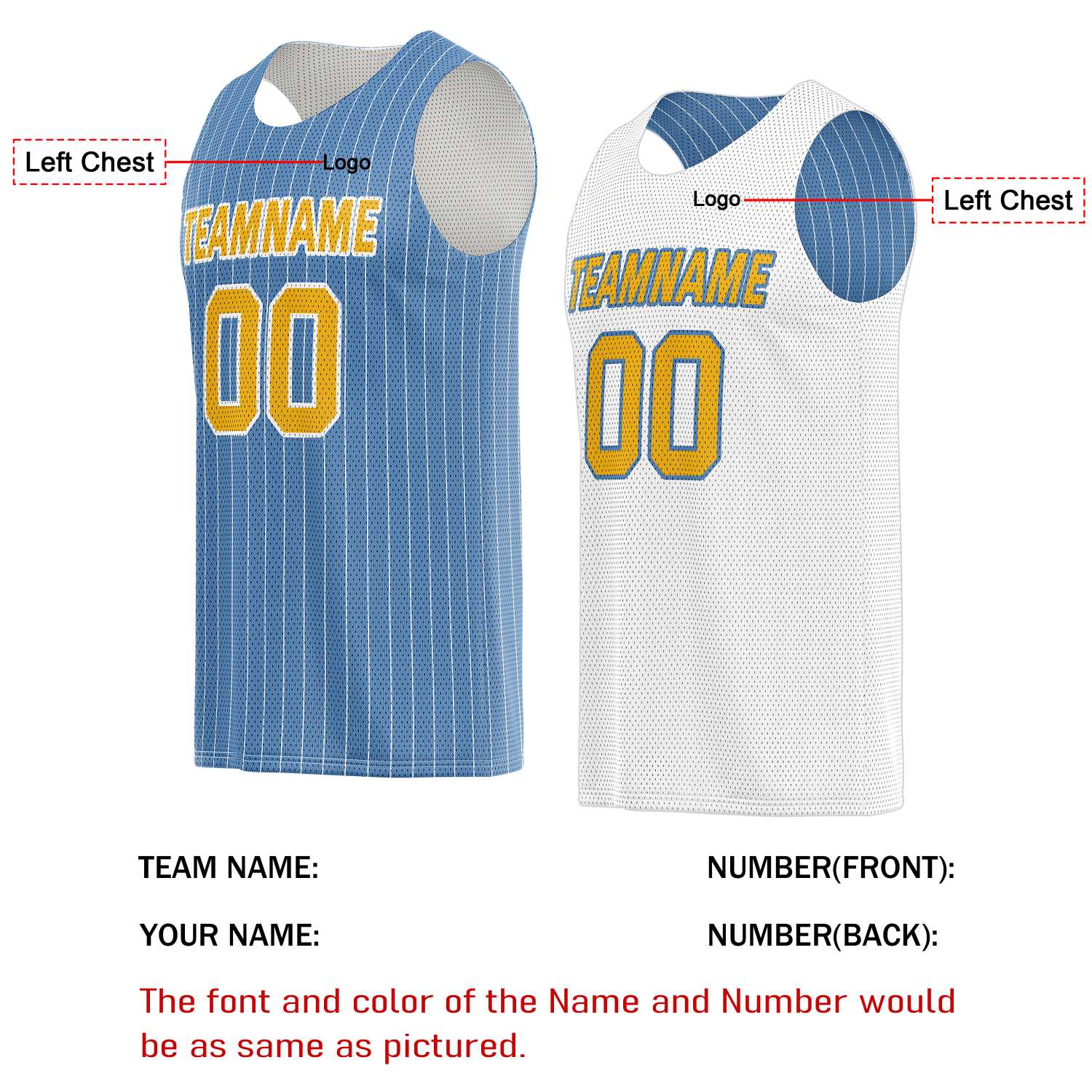 Custom Reversible Light Blue White Striped Basketball Jersey | Personalized Team Name, Number & LOGO | Vosoli