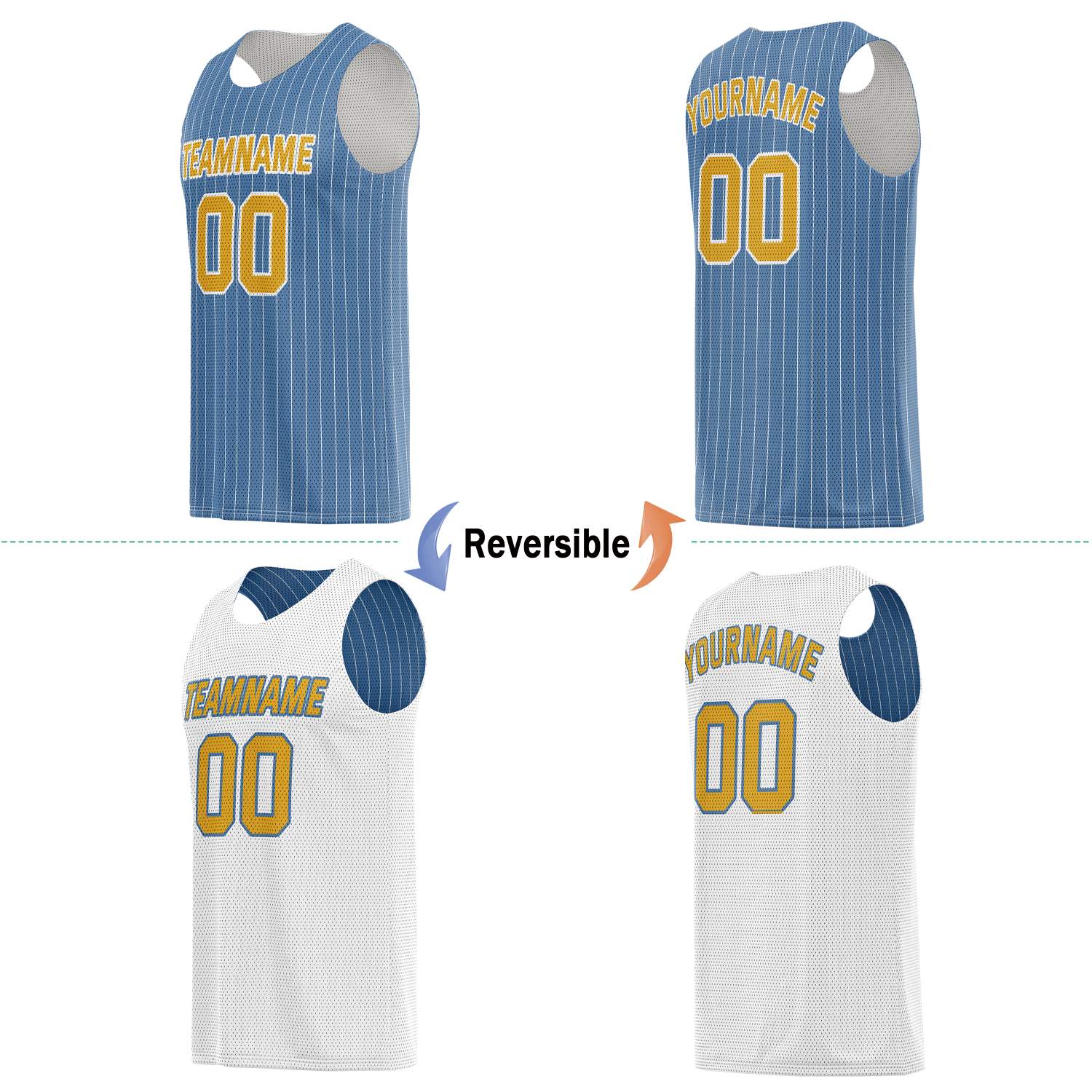Custom Reversible Light Blue White Striped Basketball Jersey | Personalized Team Name, Number & LOGO | Vosoli