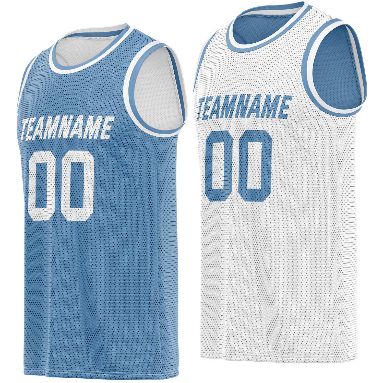 Custom reversible light blue white basketball jersey, personalized team name number Logo breathable Mesh sports top for men women youth game practice - Vosoli