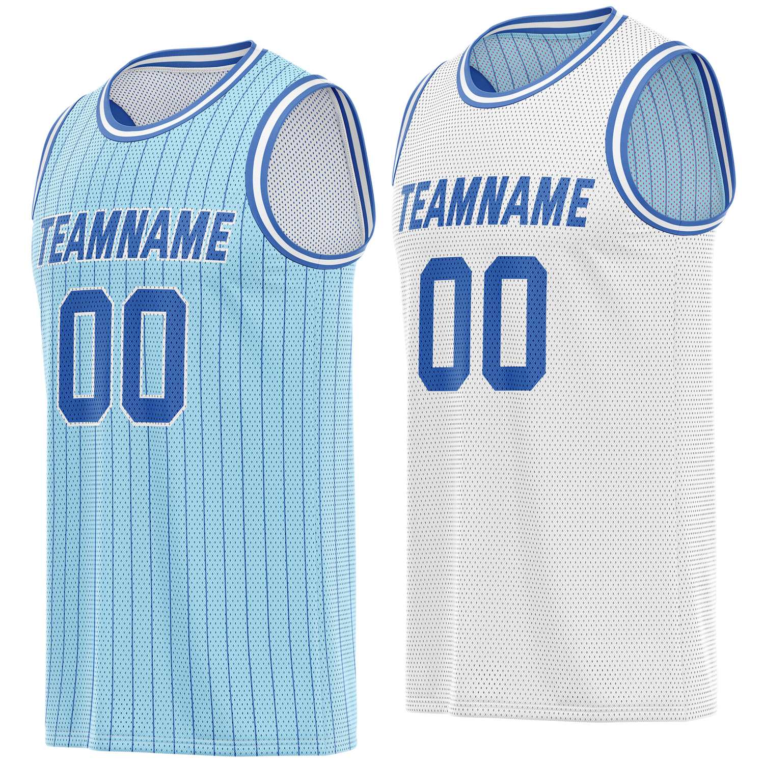 Custom Reversible Light Blue White Striped Mesh Basketball Jersey | Team & Player Name - Vosoli