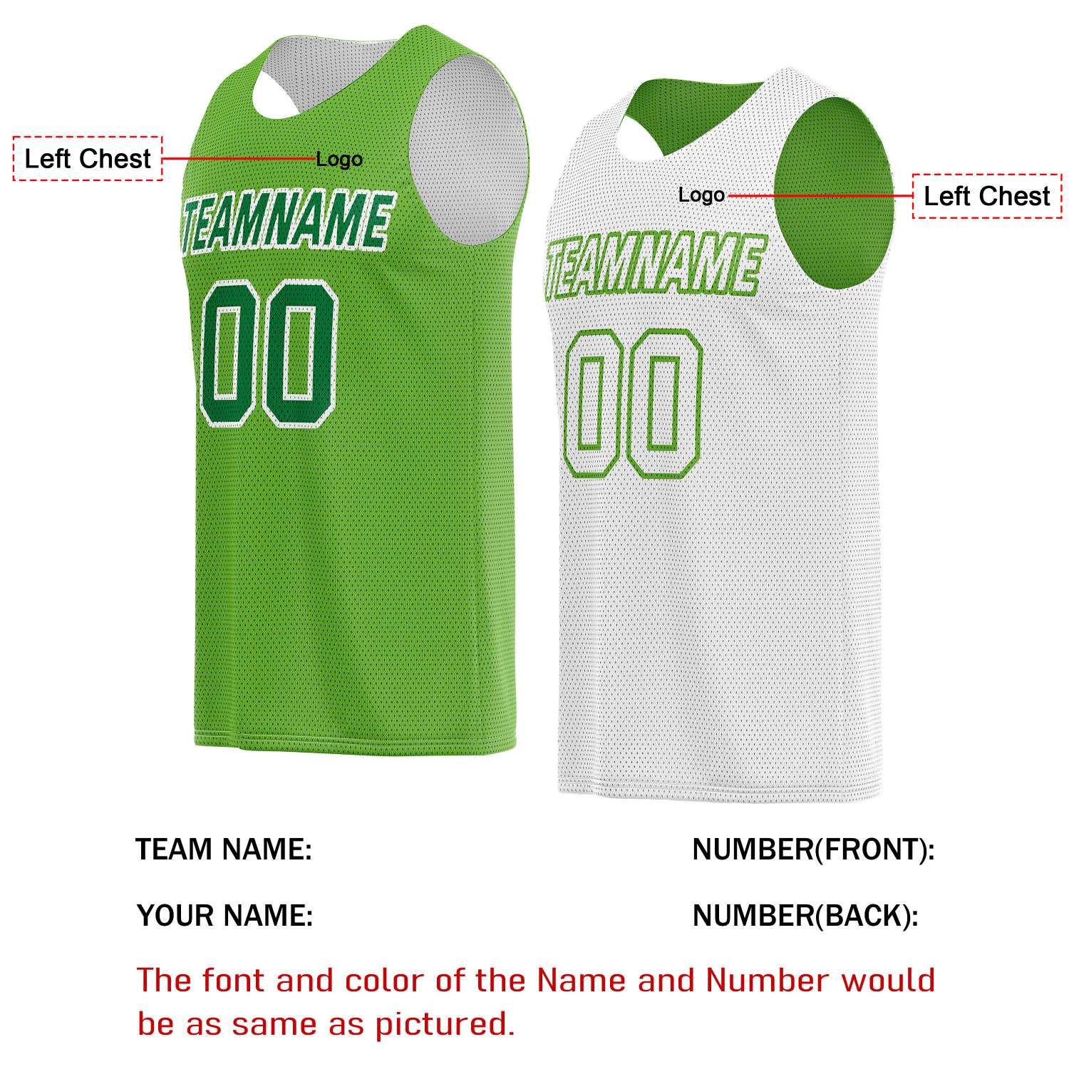 Custom Reversible Lime Green & White Basketball Jersey | Personalized Team Name & Number - Vosoli