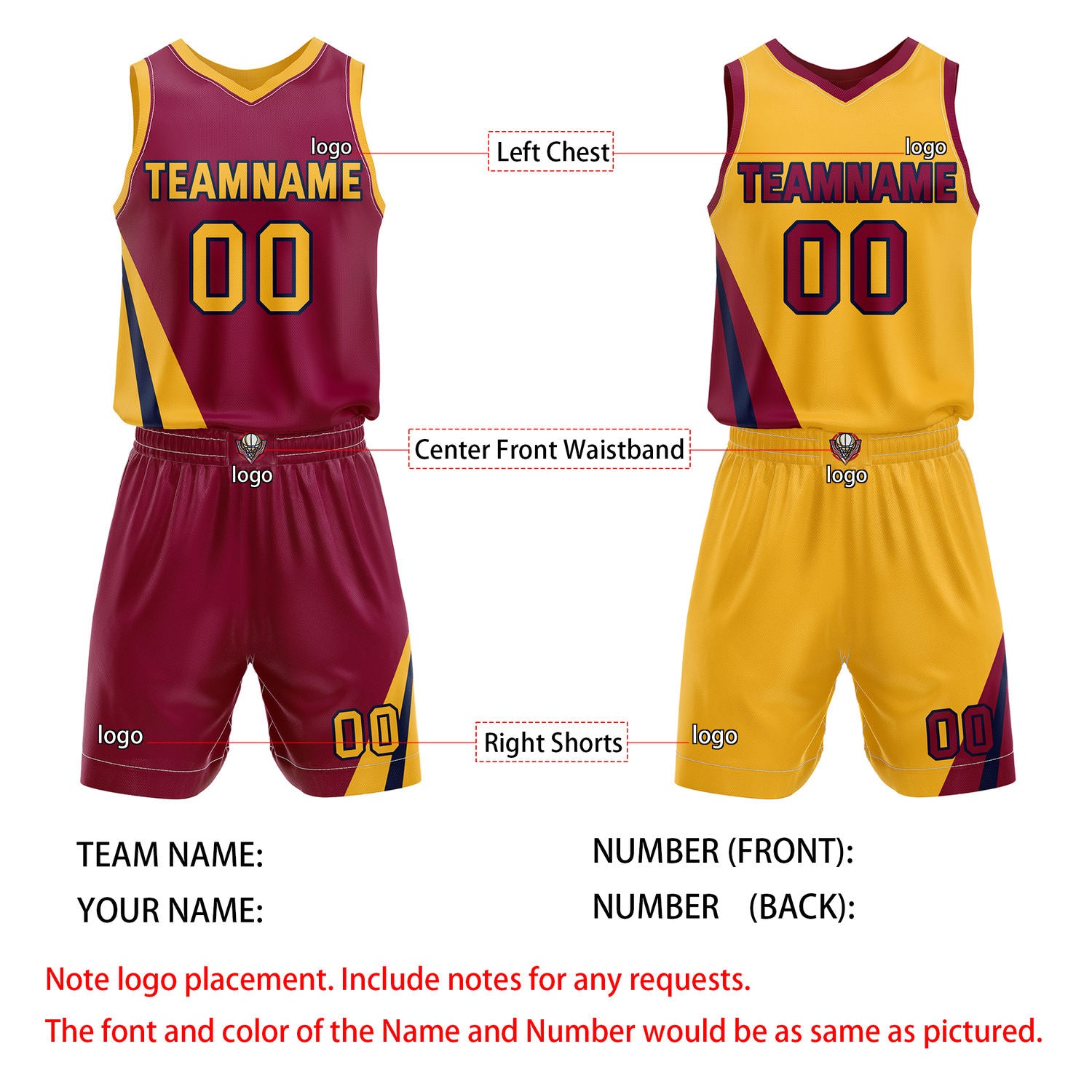 Custom Reversible Maroon Gold Basketball Uniform Set | Team & Player Name - Vosoli