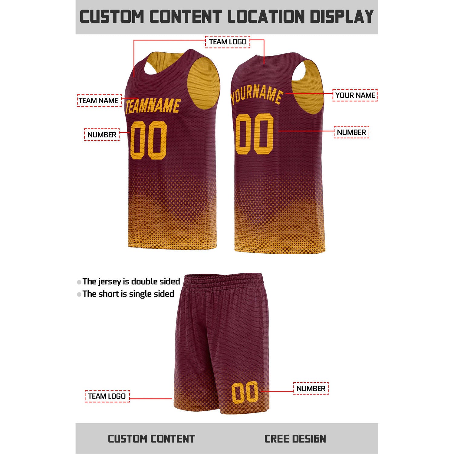 Custom Reversible Maroon & Gold Mesh Basketball Uniform | Personalized Team Set | Vosoli