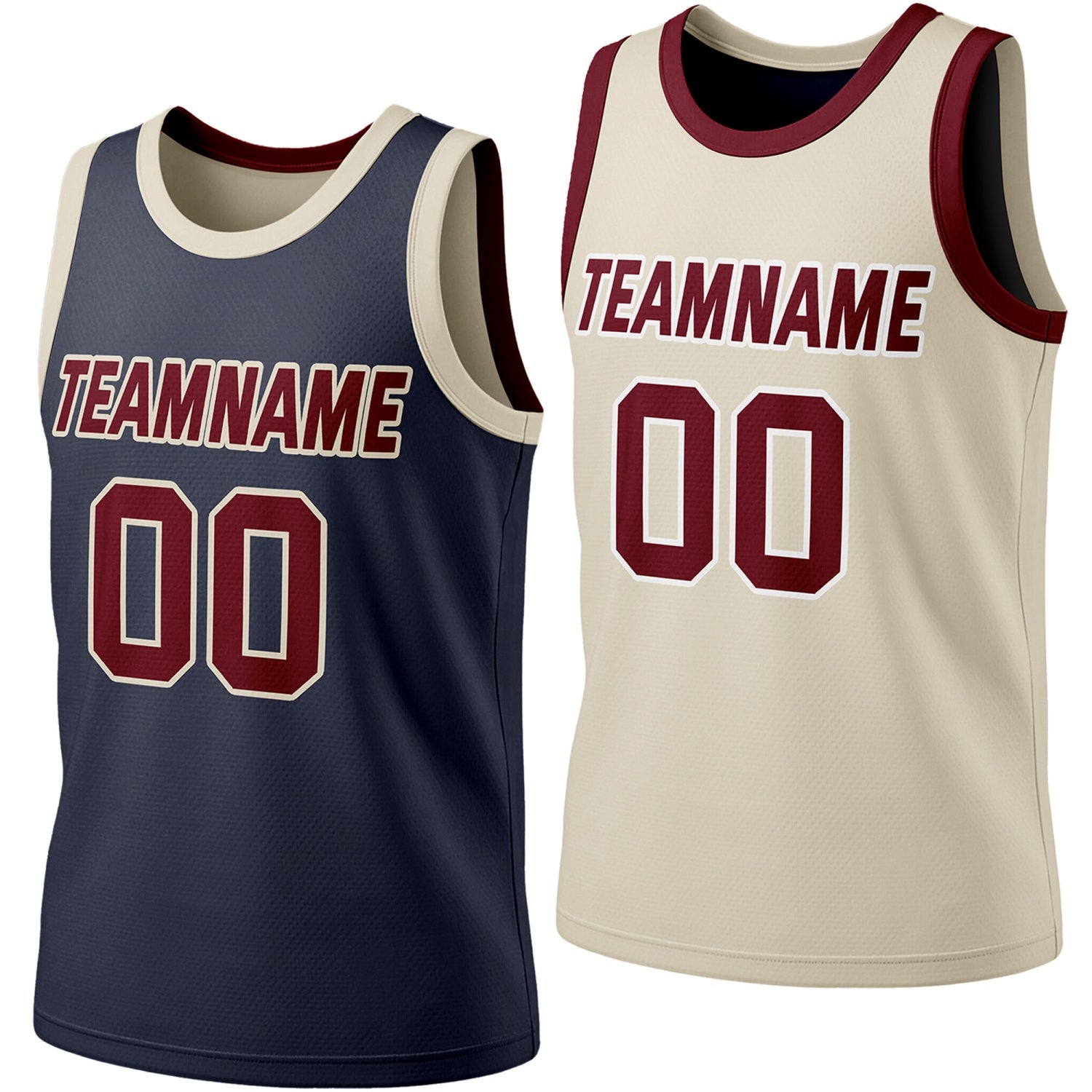 Custom reversible navy & beige basketball jersey, personalized team name number logo, breathable mesh fabric sports top for men women youth Adult game practice - Vosoli