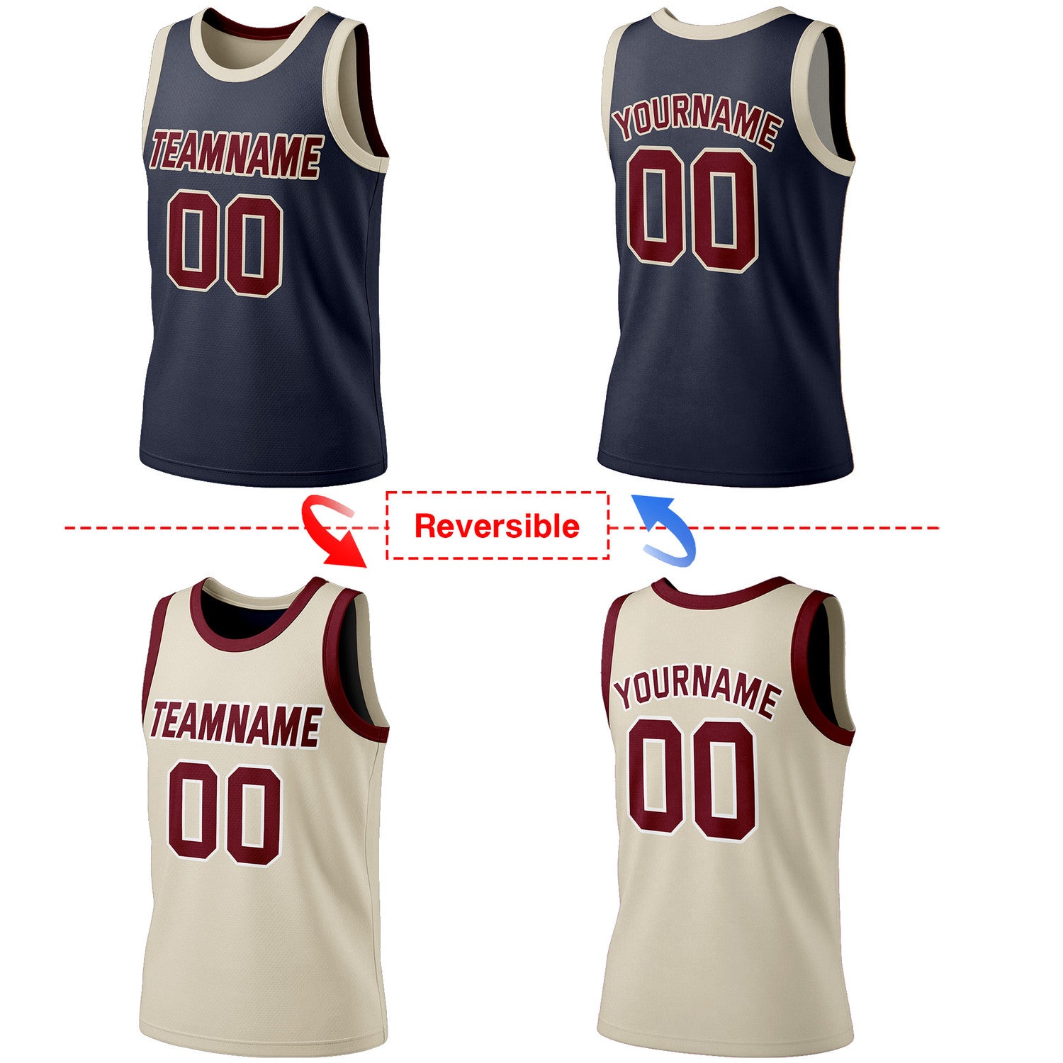 Custom Reversible Navy & Beige Basketball Jersey | Personalized Team Jersey | Vosoli