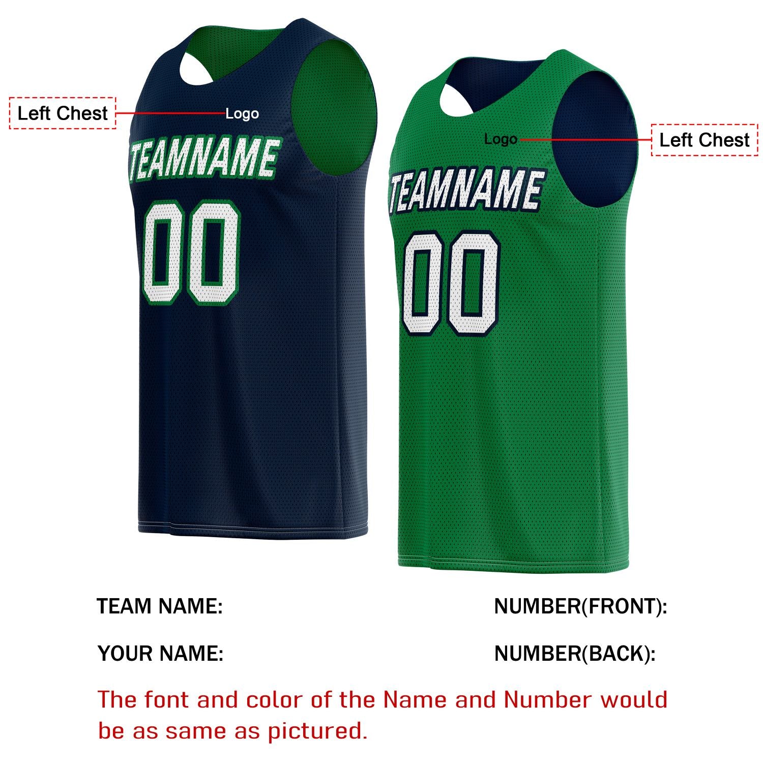Custom Reversible Navy Blue & Green Basketball Jersey | Personalized Team Name & Number - Vosoli
