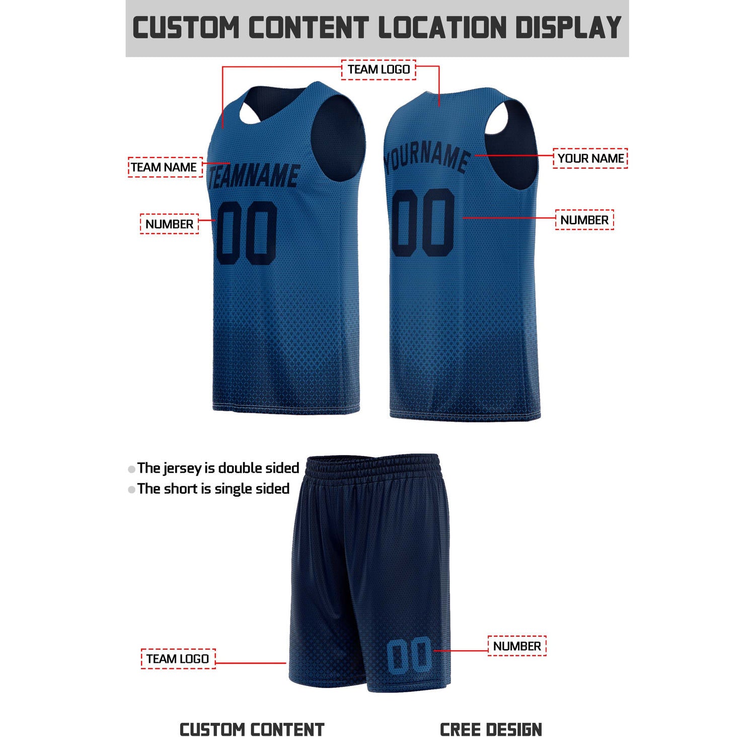 Custom Reversible Navy & Blue Mesh Basketball Uniform | Personalized Team Set | Vosoli