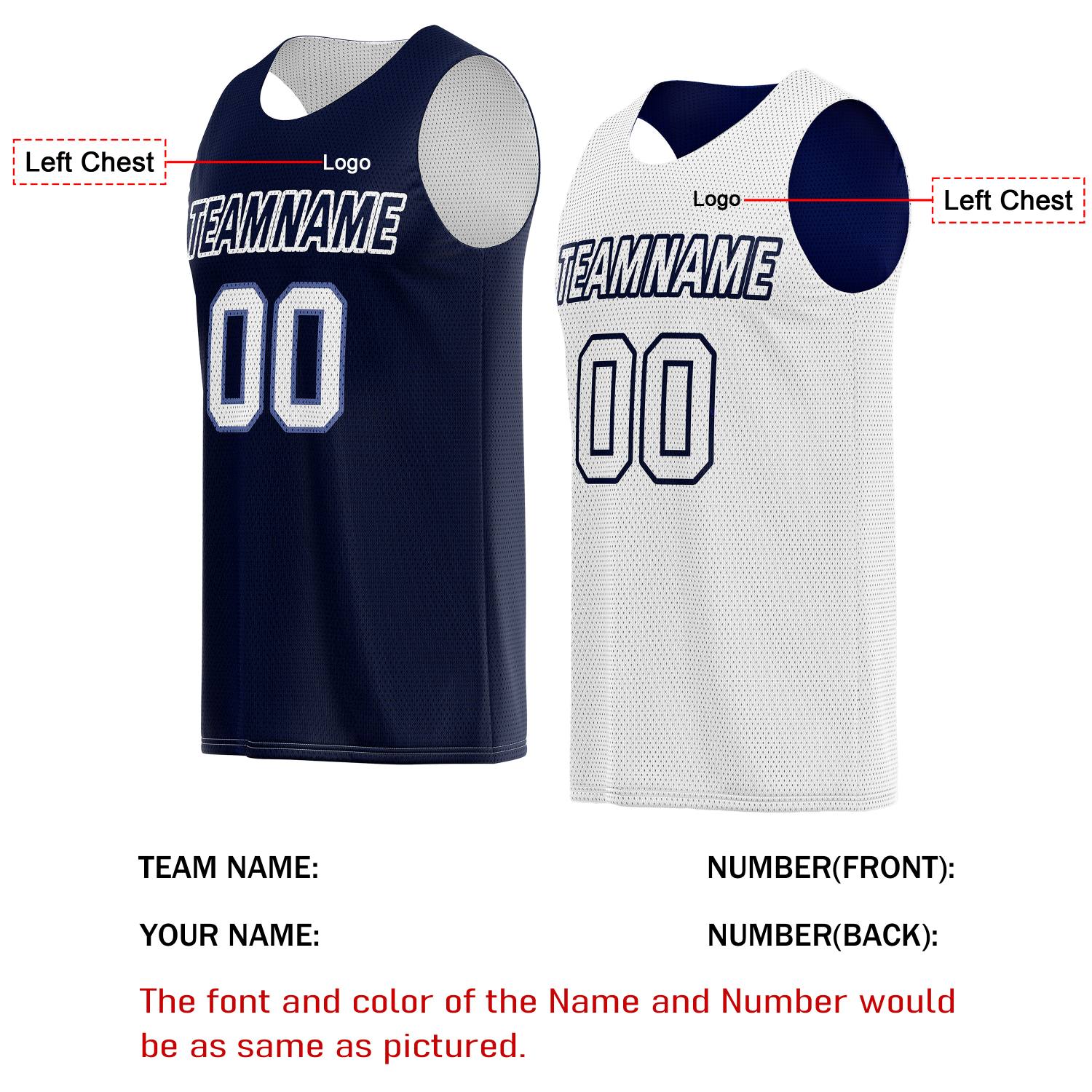 Custom Reversible Navy Blue & White Basketball Jersey | Personalized Team Name & Number - Vosoli