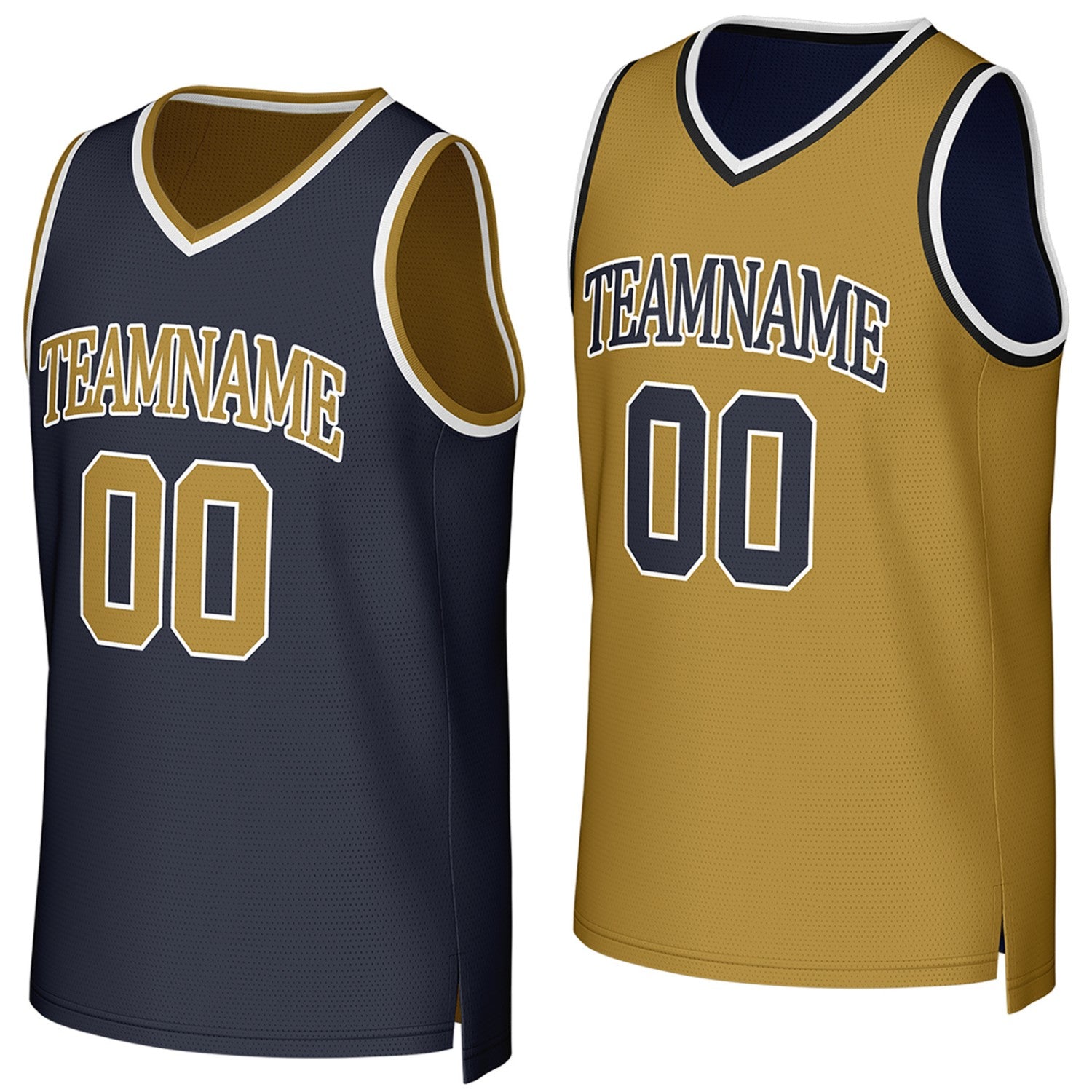 Custom reversible navy gold basketball jersey, personalized team name number Logo breathable Mesh sports top for men women youth game practice - Vosoli