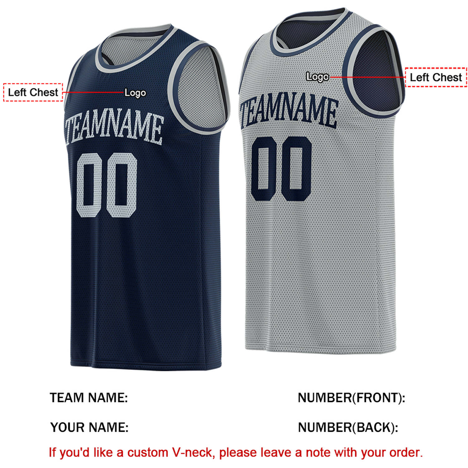 Custom Reversible Navy & Gray Basketball Jersey | Personalized for Team Sports - Vosoli