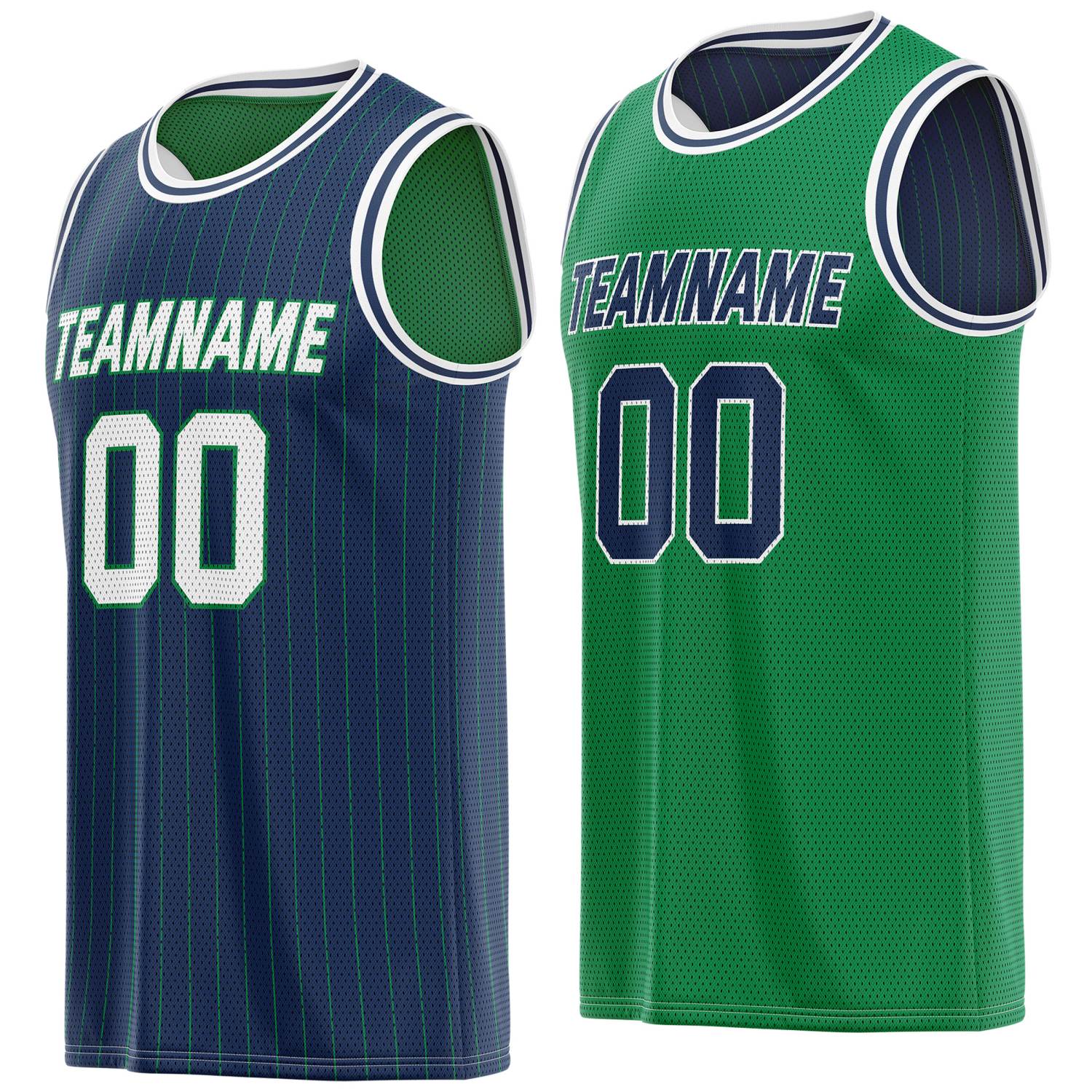 Custom Reversible Navy Green Striped Mesh Basketball Jersey | Team & Player Name - Vosoli