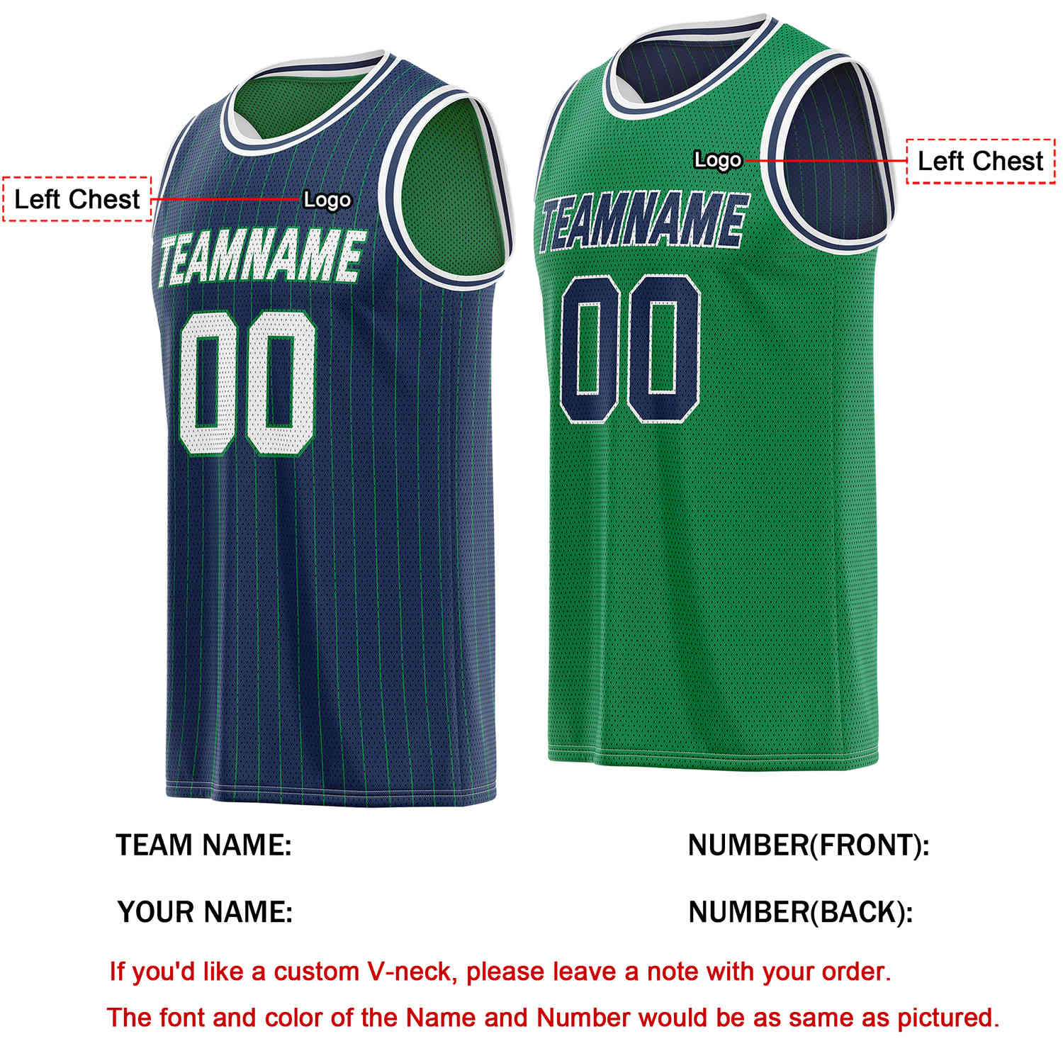 Custom Reversible Navy Green Striped Mesh Basketball Jersey | Team & Player Name - Vosoli