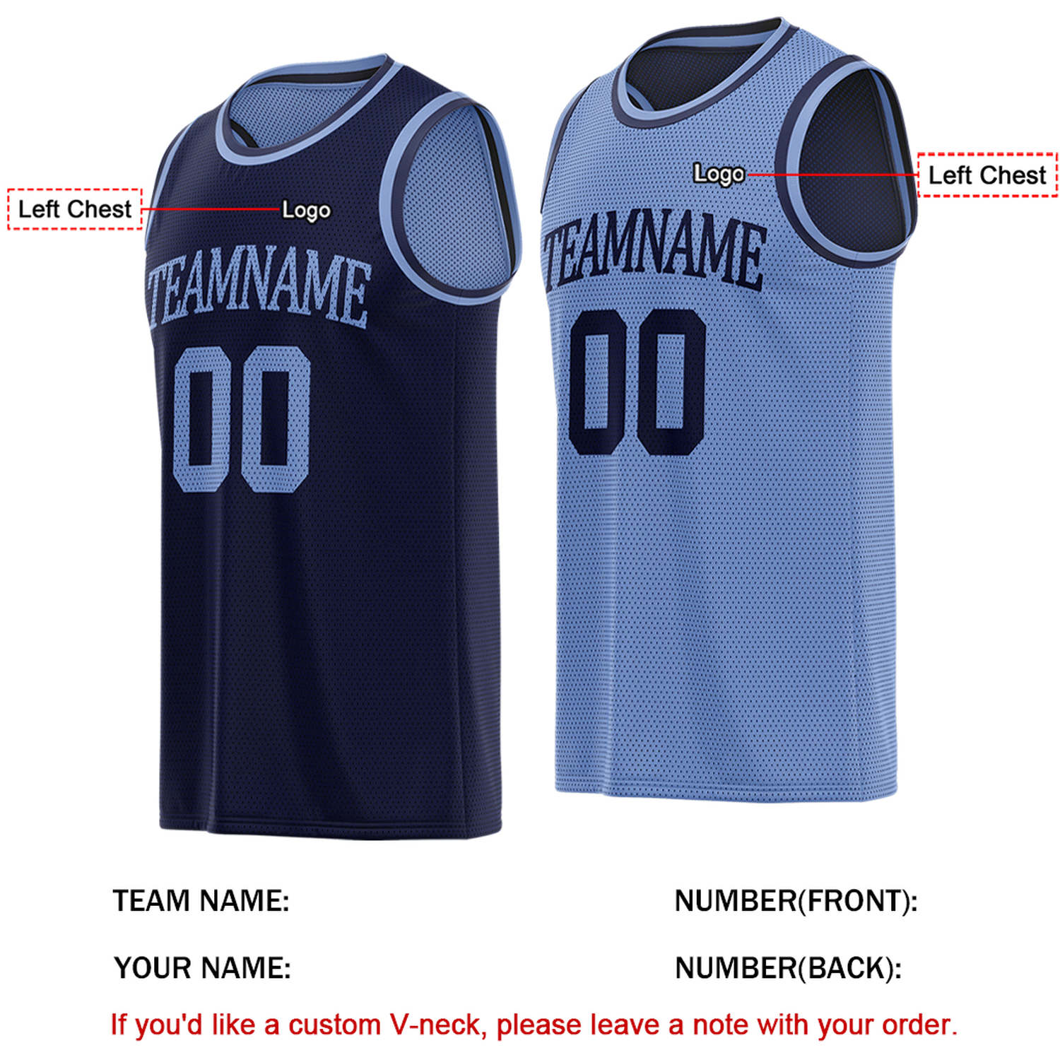 Custom Reversible Navy & Light Blue Basketball Jersey | Personalized for Team Sports - Vosoli