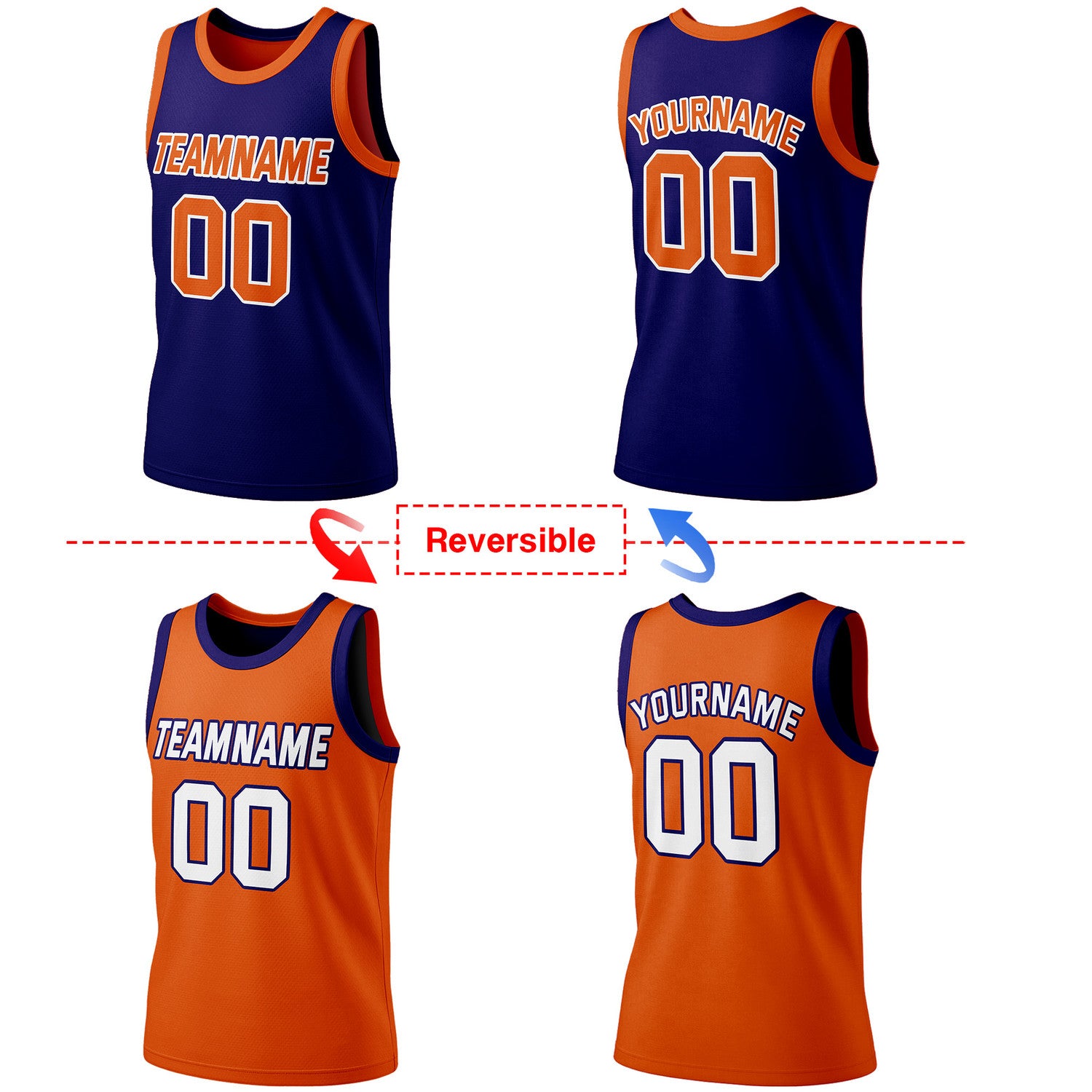 Custom Reversible Navy & Orange Basketball Jersey | Personalized Team Jersey | Vosoli