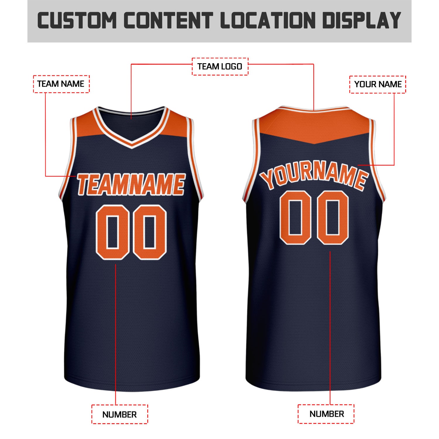 Custom Reversible Navy & Orange Mesh Basketball Jersey | Personalized Team Jersey | Vosoli