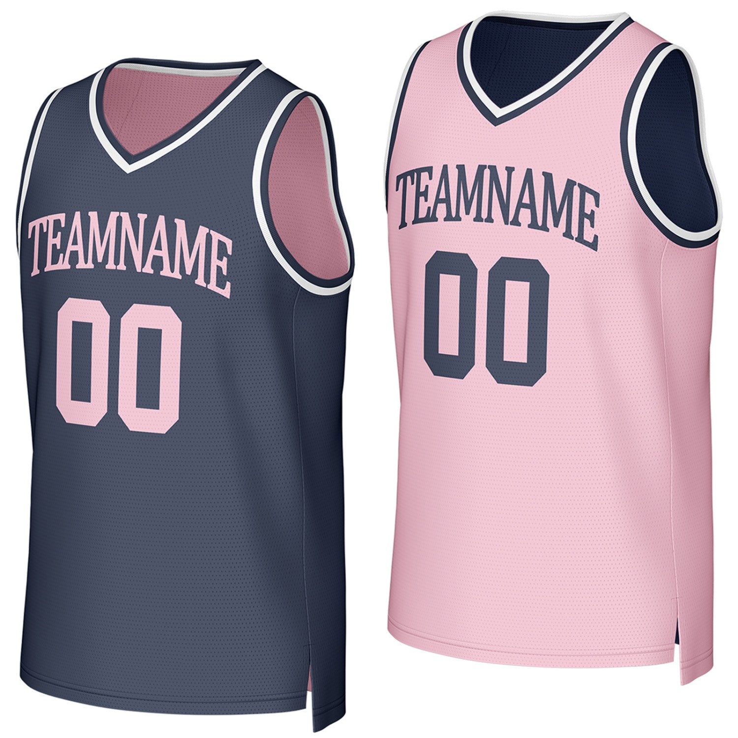 Custom reversible navy pink basketball jersey, personalized team name number Logo breathable Mesh sports top for men women youth game practice - Vosoli