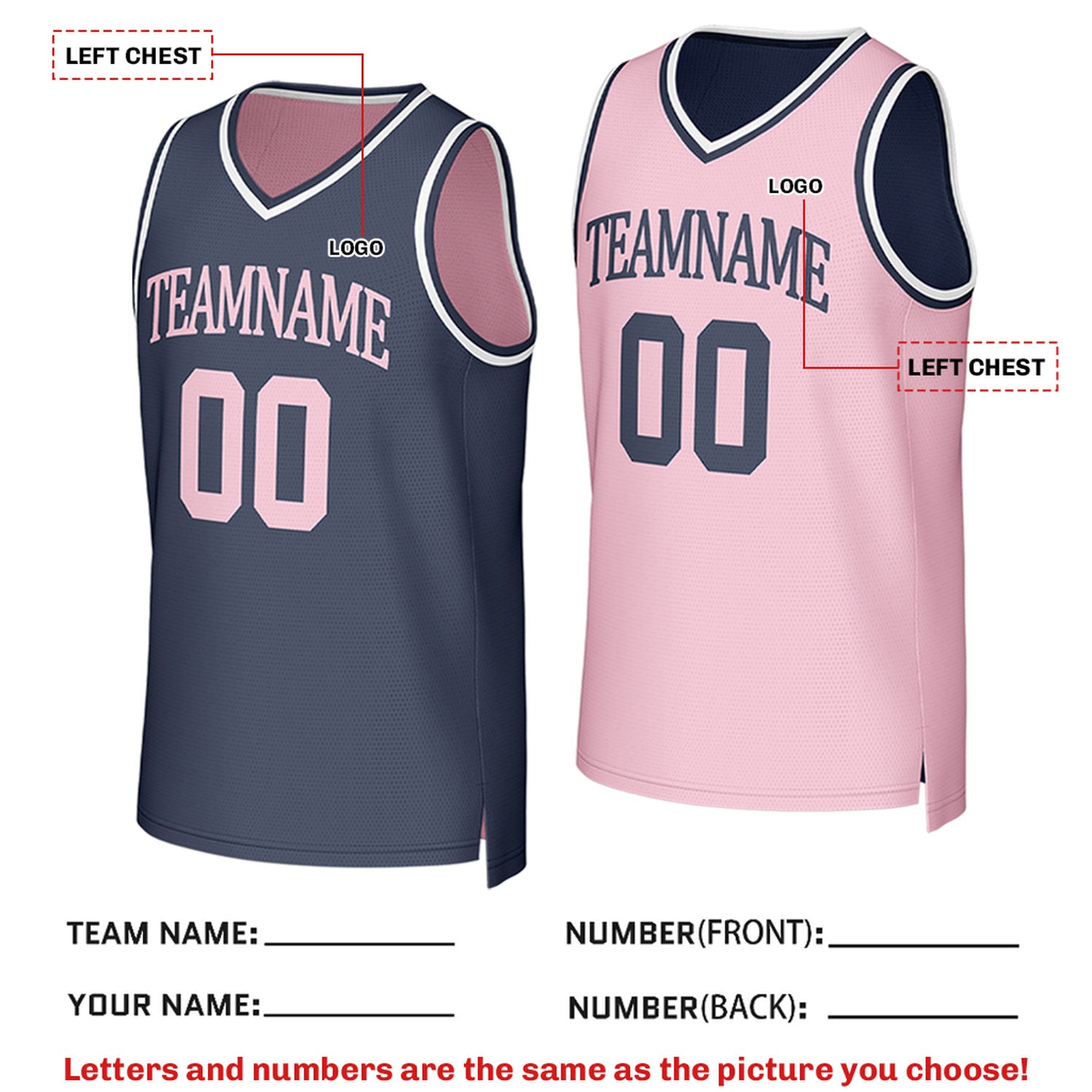 Custom Reversible Navy & Pink Mesh Basketball Jersey | Personalized Team Jersey | Vosoli