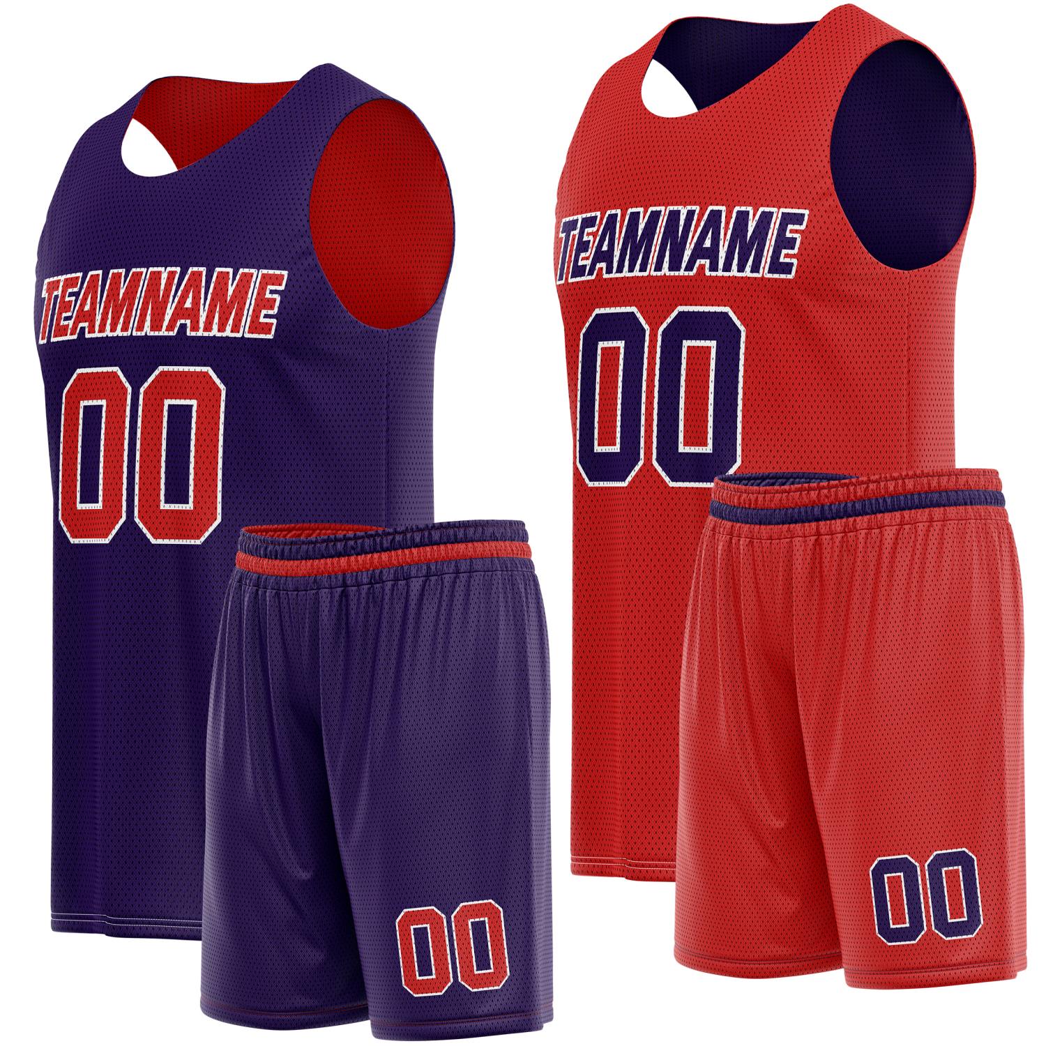 Custom Reversible Red Navy Basketball Jersey Shorts Set, Personalized Team Name Number, Breathable Mesh Uniform for Men Women Youth