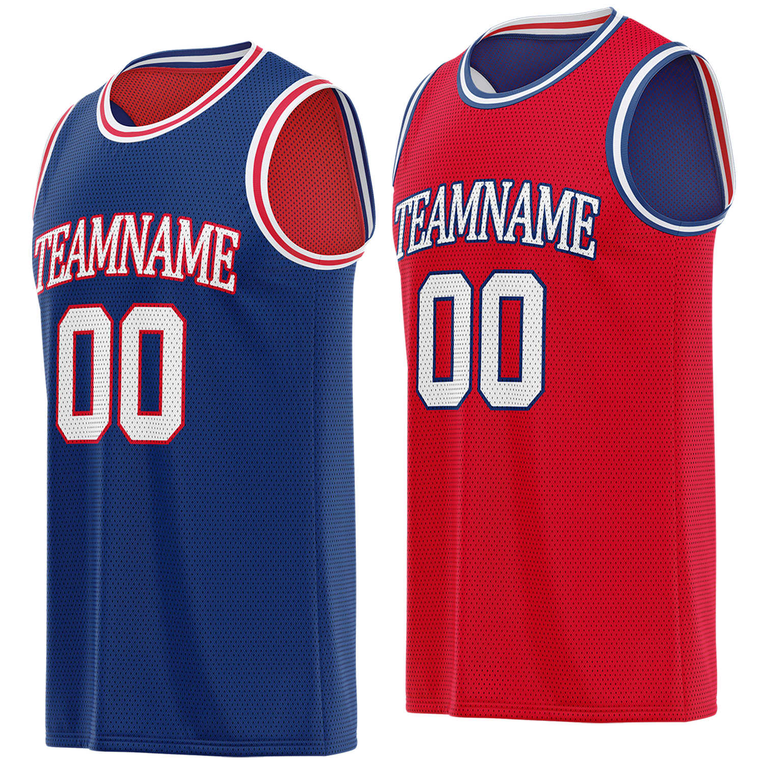Custom reversible blue & red basketball jersey, personalized team name number logo breathable mesh sports top for men women youth game practice - Vosoli