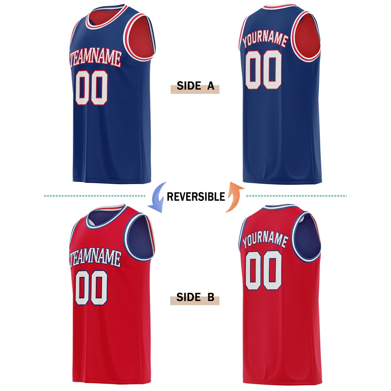 Custom Reversible Navy & Red Basketball Jersey | Personalized for Team Sports - Vosoli