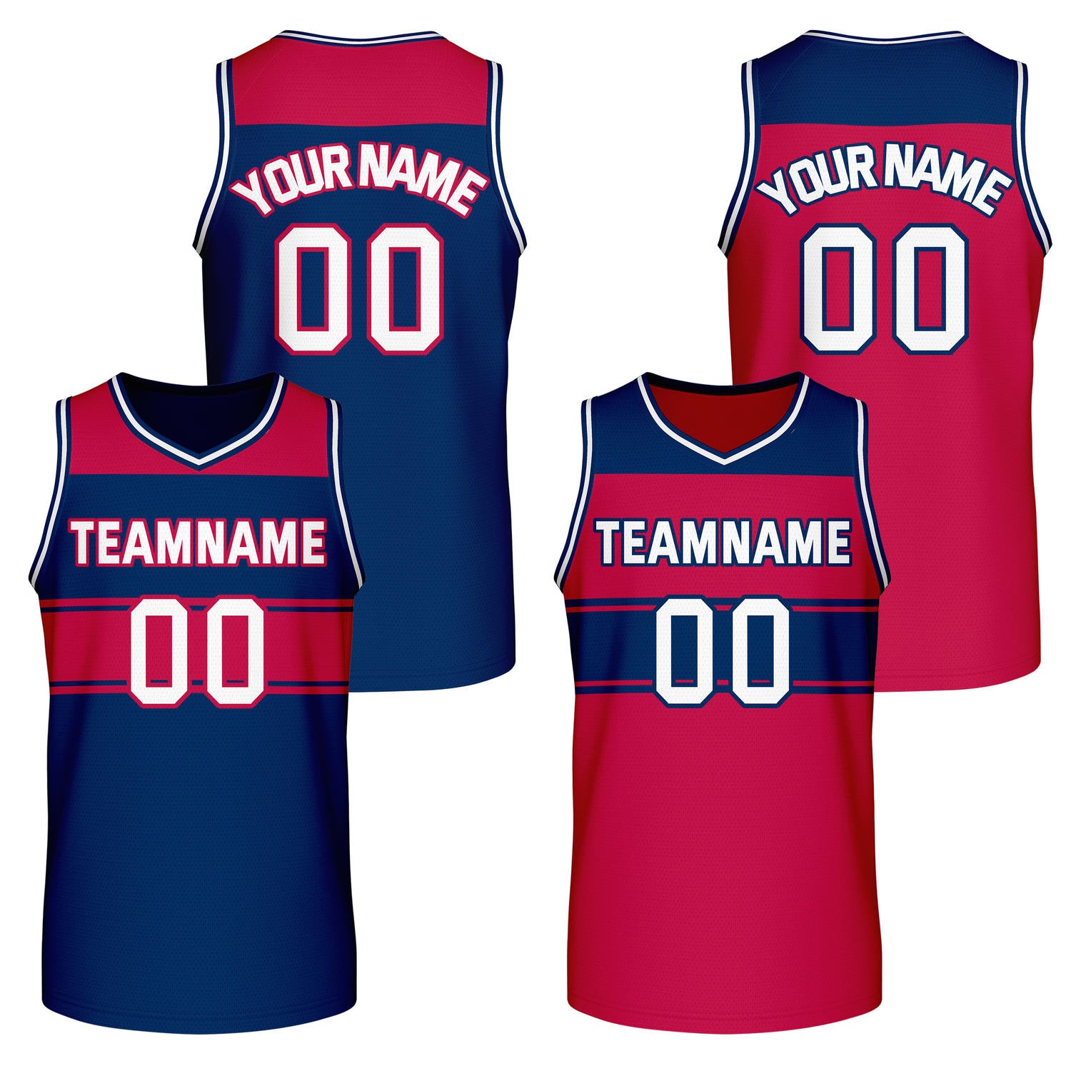 Custom Reversible Navy Red Block Basketball Jersey | Team & Player Name - Vosoli