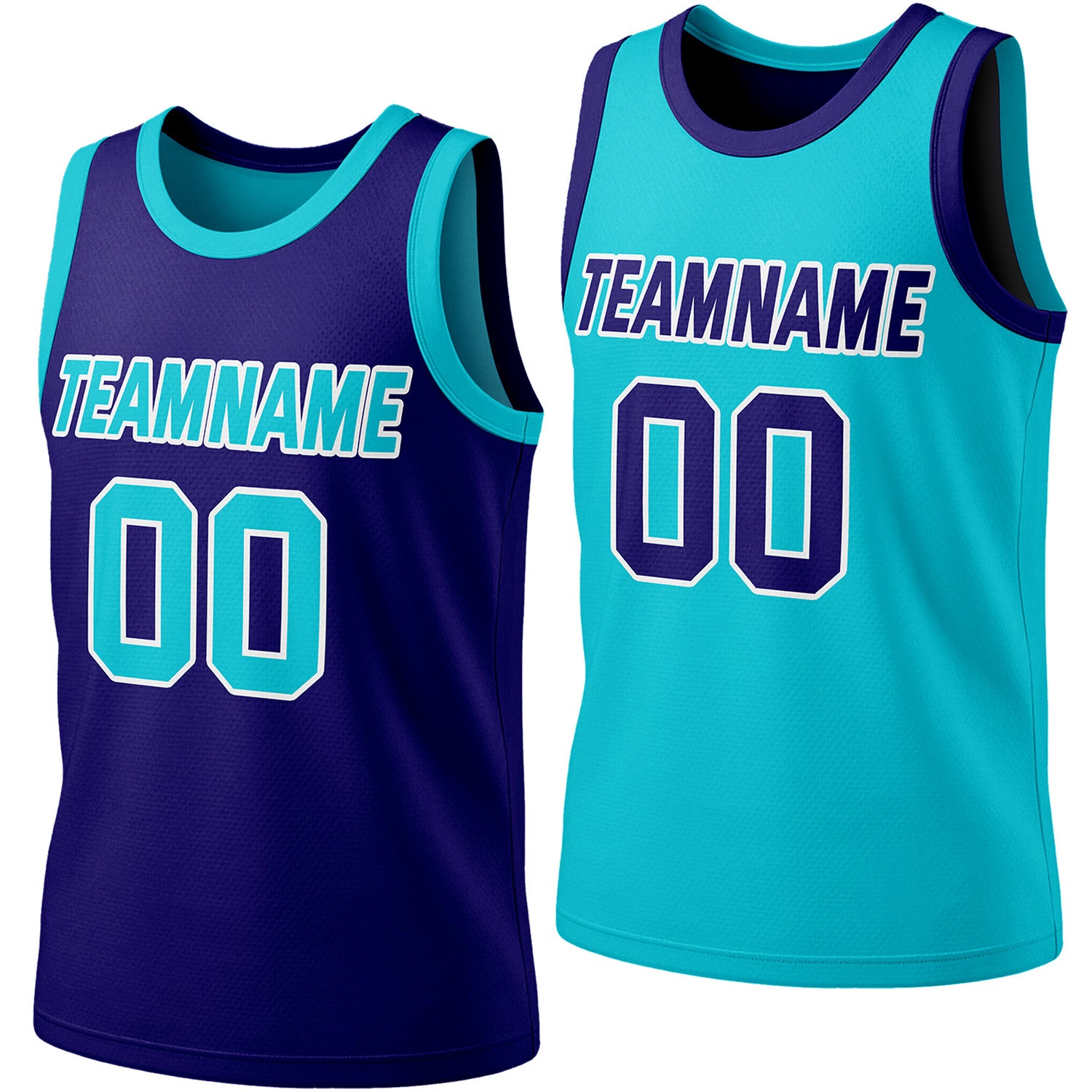 Custom reversible navy & teal basketball jersey, personalized team name number logo, breathable mesh fabric sports top for men women youth Adult game practice - Vosoli