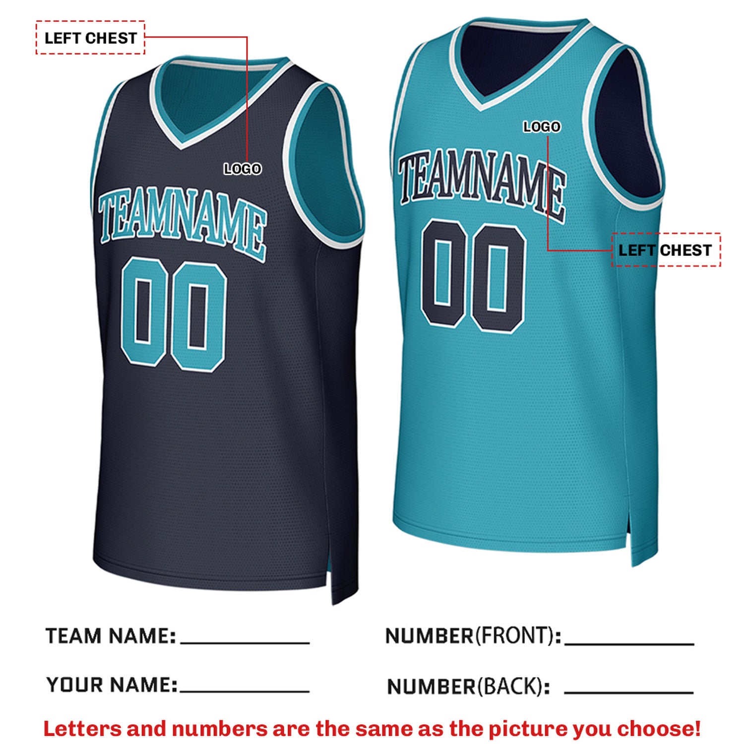 Custom Reversible Navy & Teal Mesh Basketball Jersey | Personalized Team Jersey | Vosoli