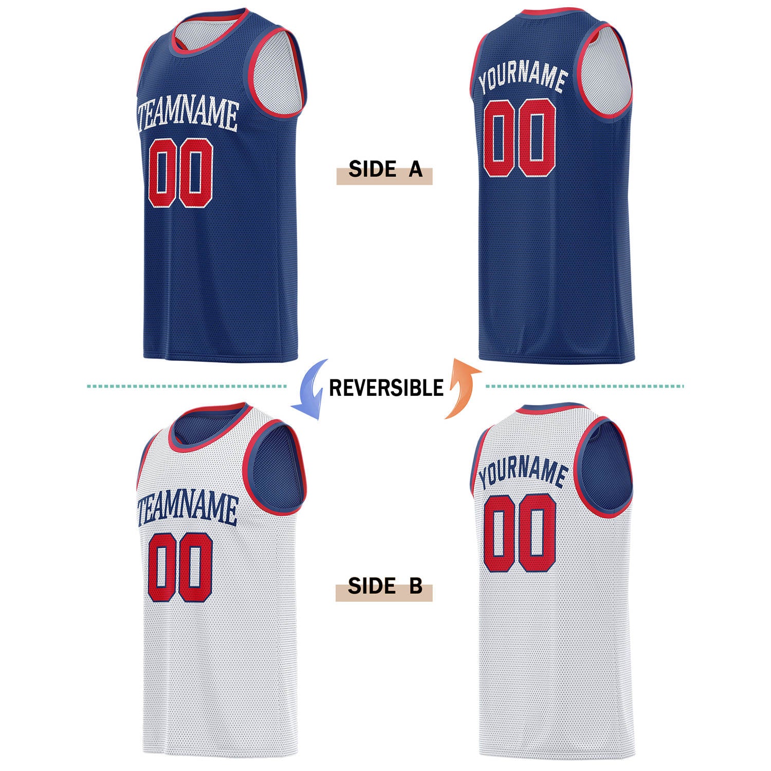 Custom Reversible Navy & White Basketball Jersey | Personalized for Team Sports - Vosoli