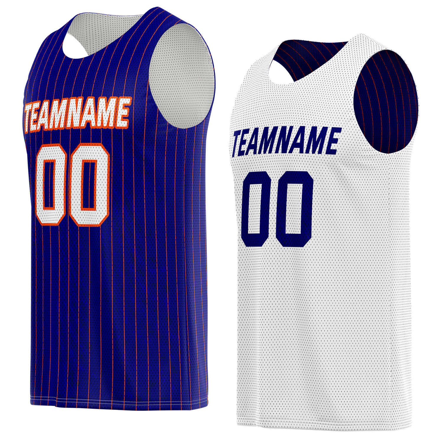 Custom Reversible Blue Orange Pinstripe Basketball Jersey, Personalized Team Name Number Breathable Mesh Uniform for Men Women Youth