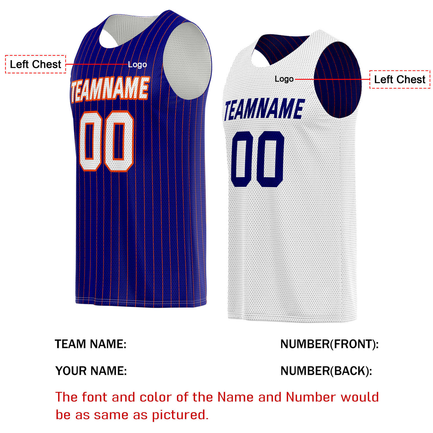 Custom Reversible Navy White Striped Basketball Jersey | Personalized Team Name, Number & LOGO | Vosoli