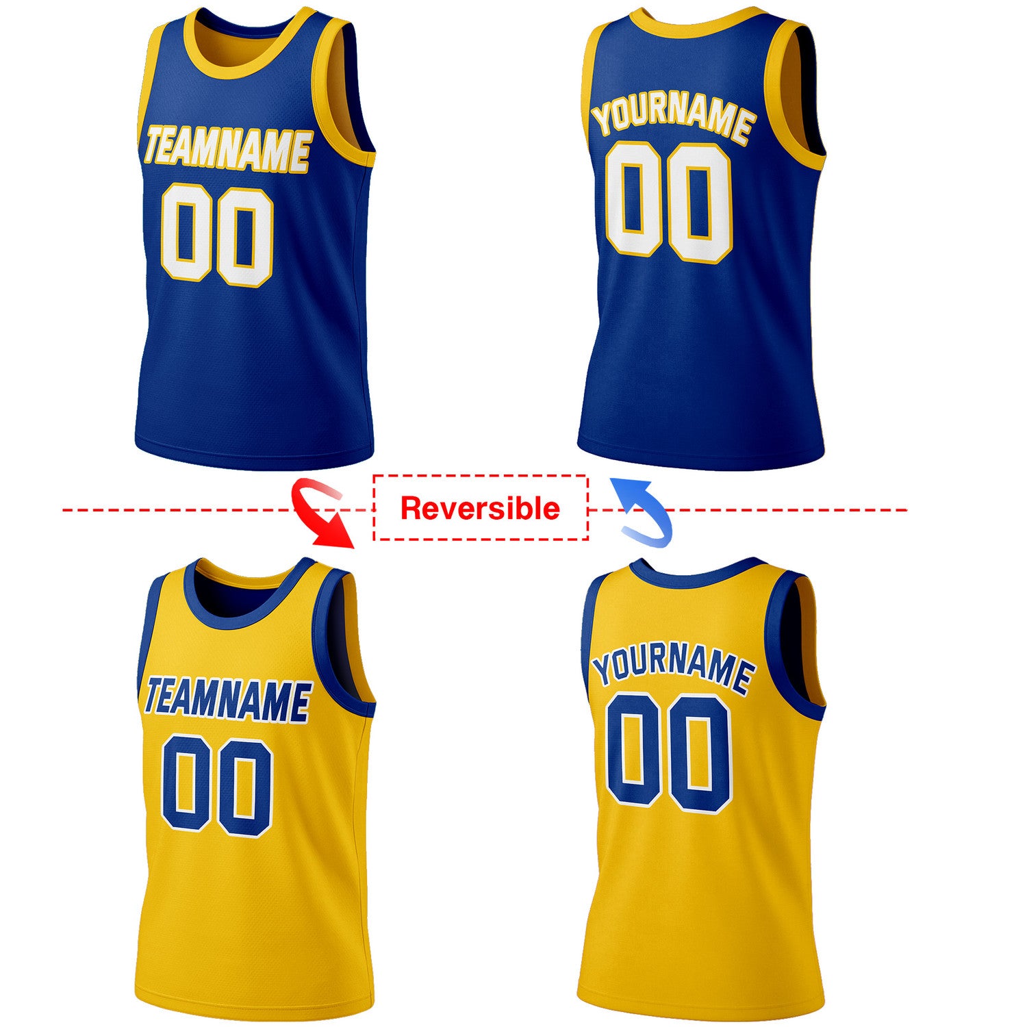 Custom Reversible Navy & Yellow Basketball Jersey | Personalized Team Jersey | Vosoli