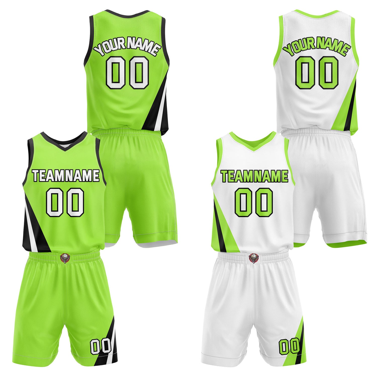 Custom Reversible Neon Green White Basketball Uniform Set | Team & Player Name - Vosoli