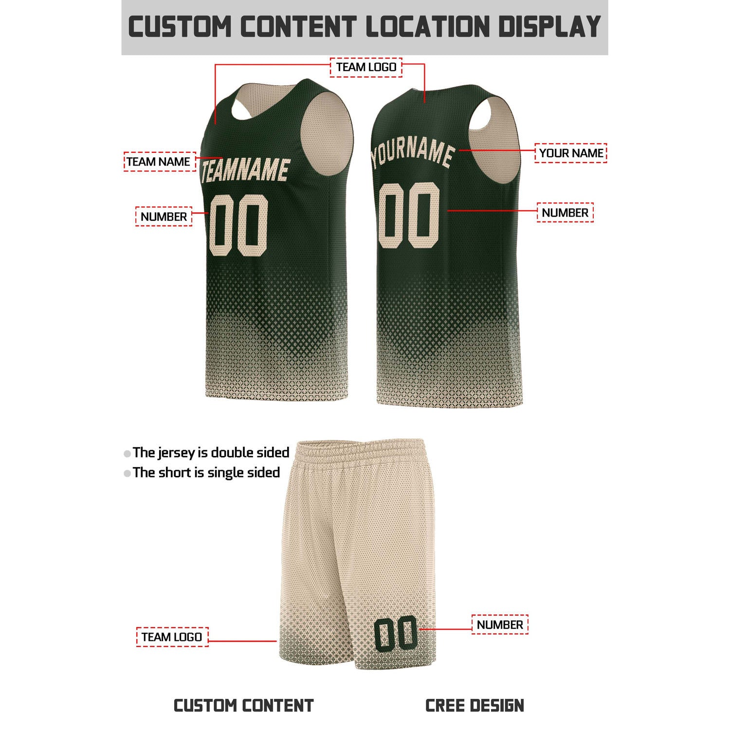 Custom Reversible Olive & Beige Mesh Basketball Uniform | Personalized Team Set | Vosoli