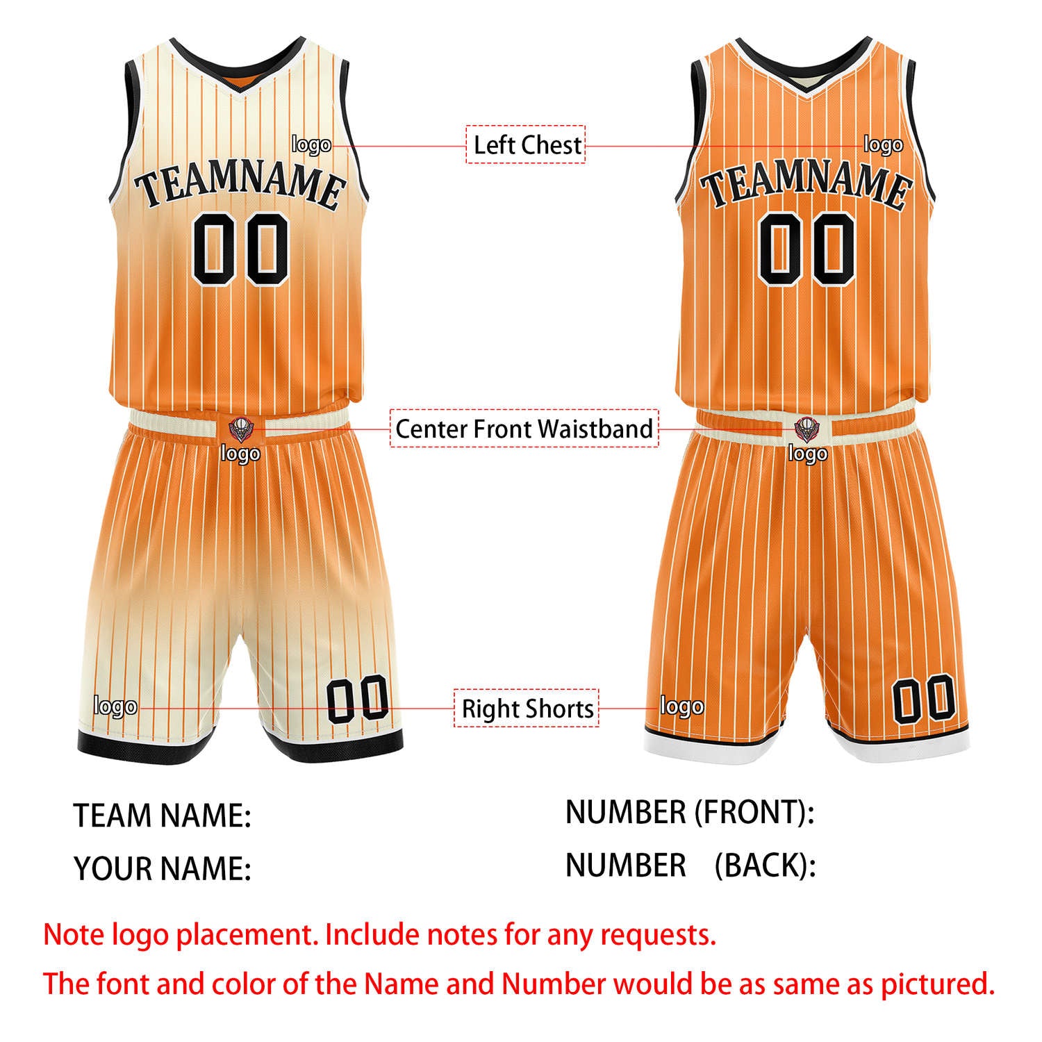 Custom Reversible Orange Beige Gradient Striped Basketball Uniform Set | Team & Player Name - Vosoli