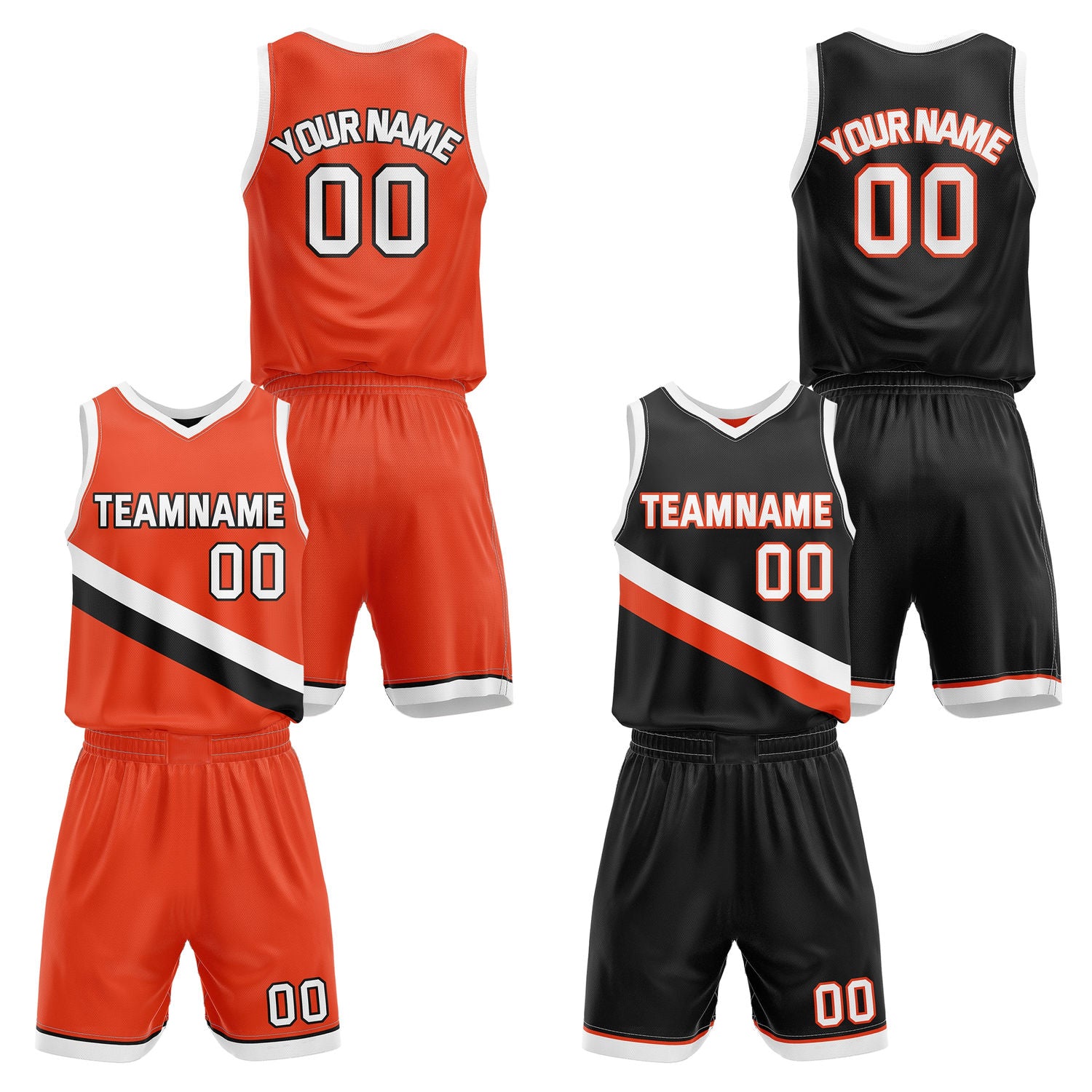 Custom Reversible Orange Black Basketball Uniform Set | Team & Player Name - Vosoli