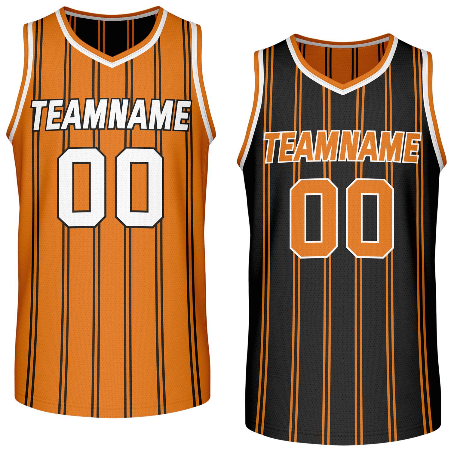 Custom Reversible Orange Black Striped Basketball Jersey | Team Name & Number - Vosoli
