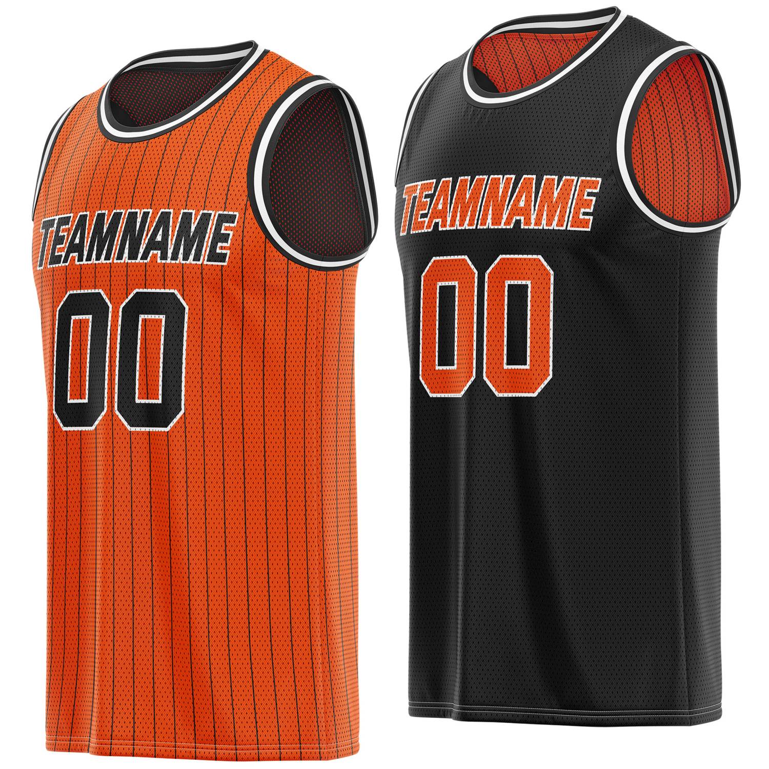 Custom Reversible Orange Black Striped Mesh Basketball Jersey | Team & Player Name - Vosoli