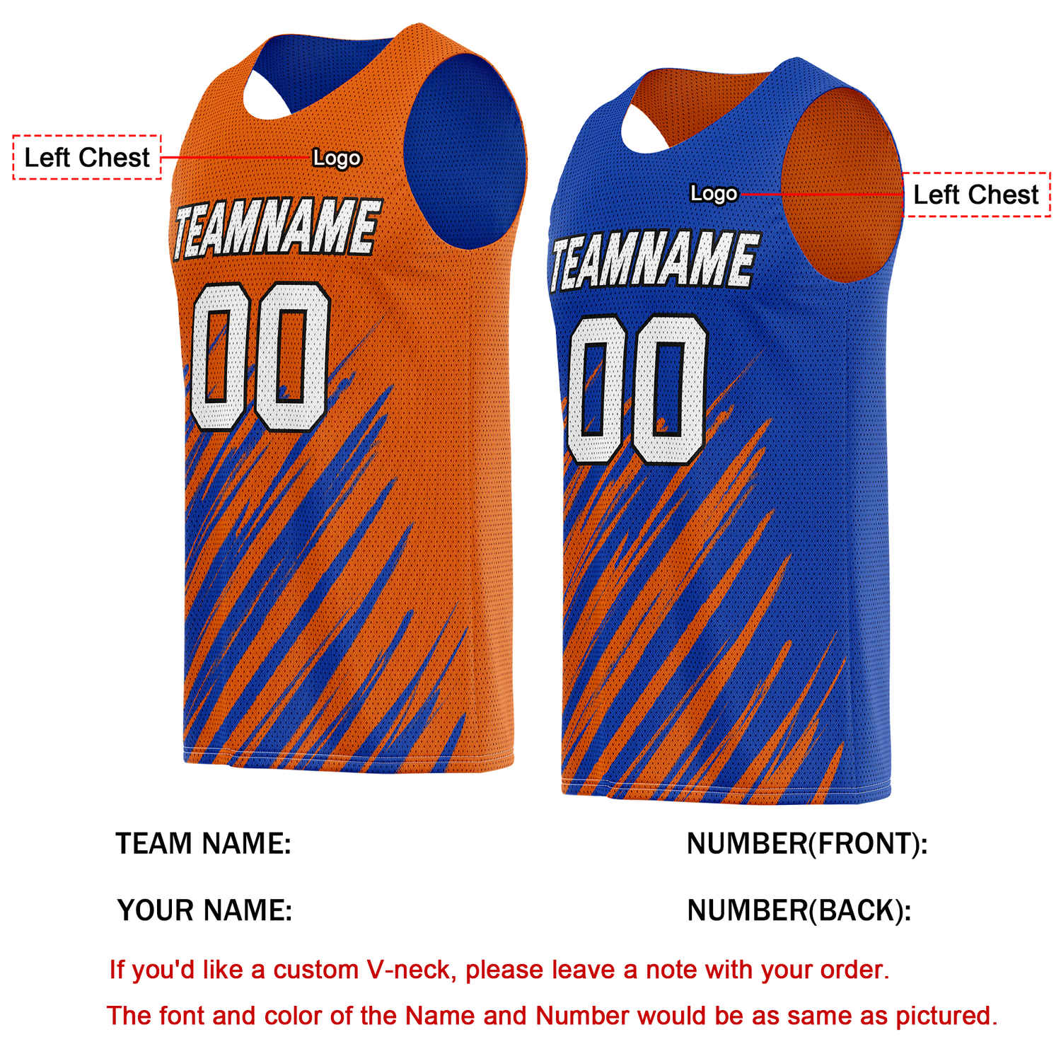 Custom Reversible Orange Blue Brush Stripe Basketball Jersey | Personalized Team Top - Vosoli