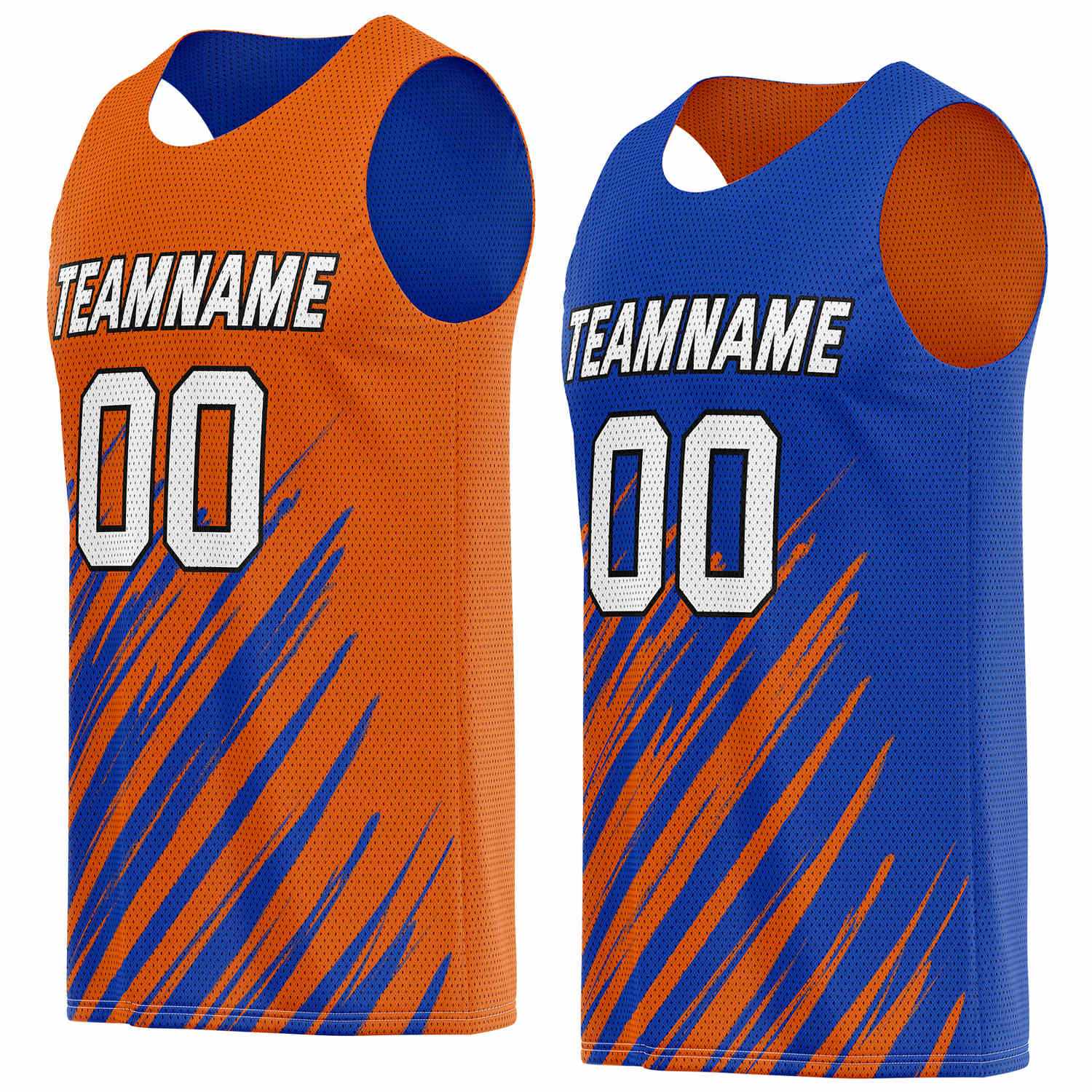 Custom Reversible Orange Blue Brush Stripe Basketball Jersey | Personalized Team Top - Vosoli