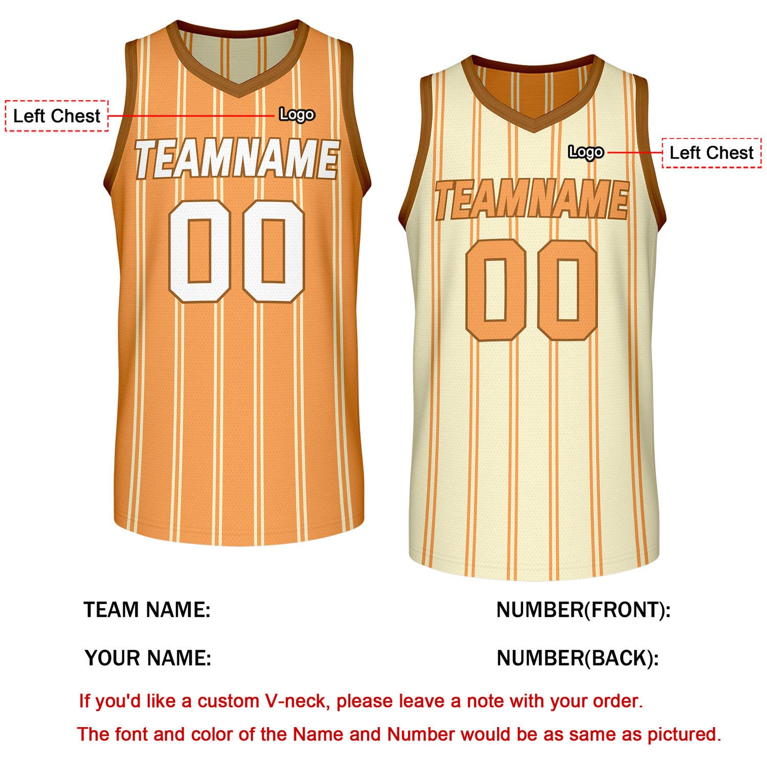 Custom Reversible Orange Cream Striped Basketball Jersey | Team Name & Number - Vosoli