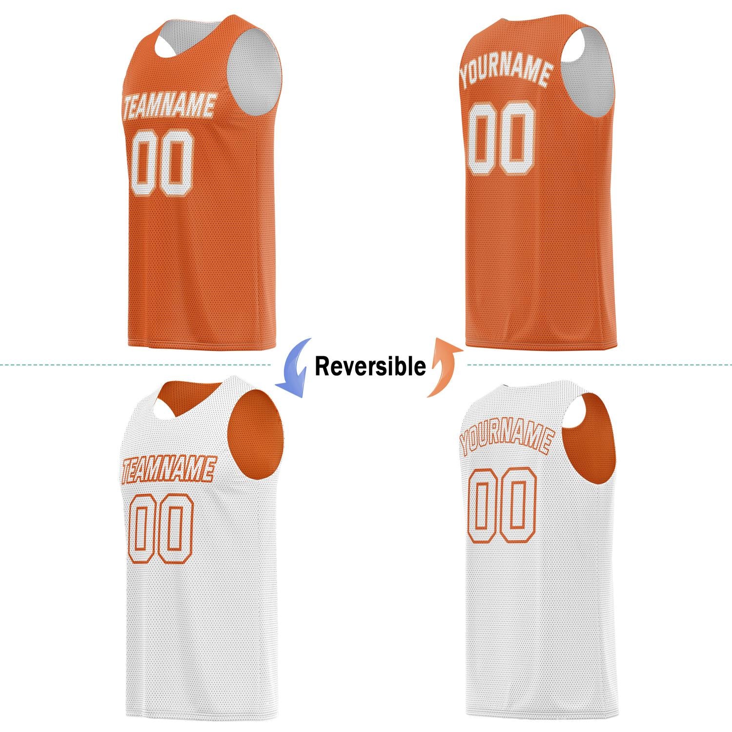 Custom Reversible Orange White Basketball Jersey | Personalized Team Name & Number - Vosoli