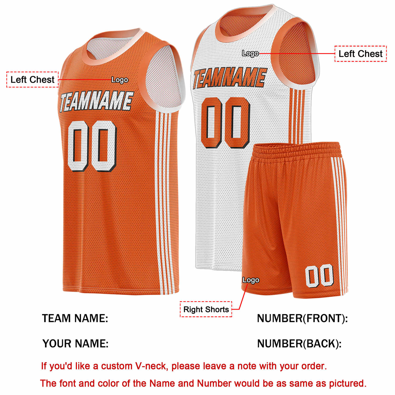 Custom Reversible Orange White Basketball Uniform Set | Team & Player Name - Vosoli