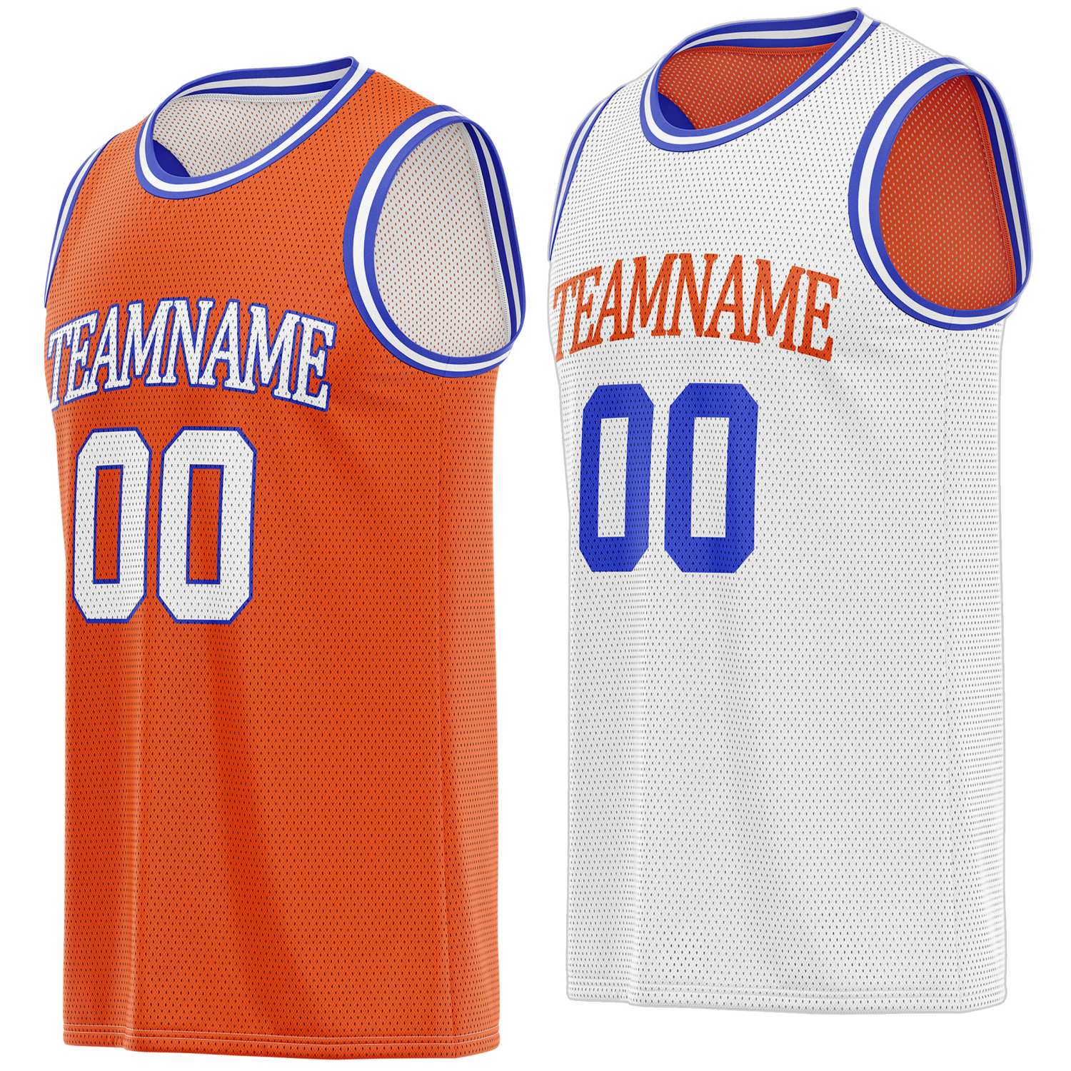 Custom reversible orange & white basketball jersey, personalized team name number logo breathable mesh sports top for men women youth game practice - Vosoli