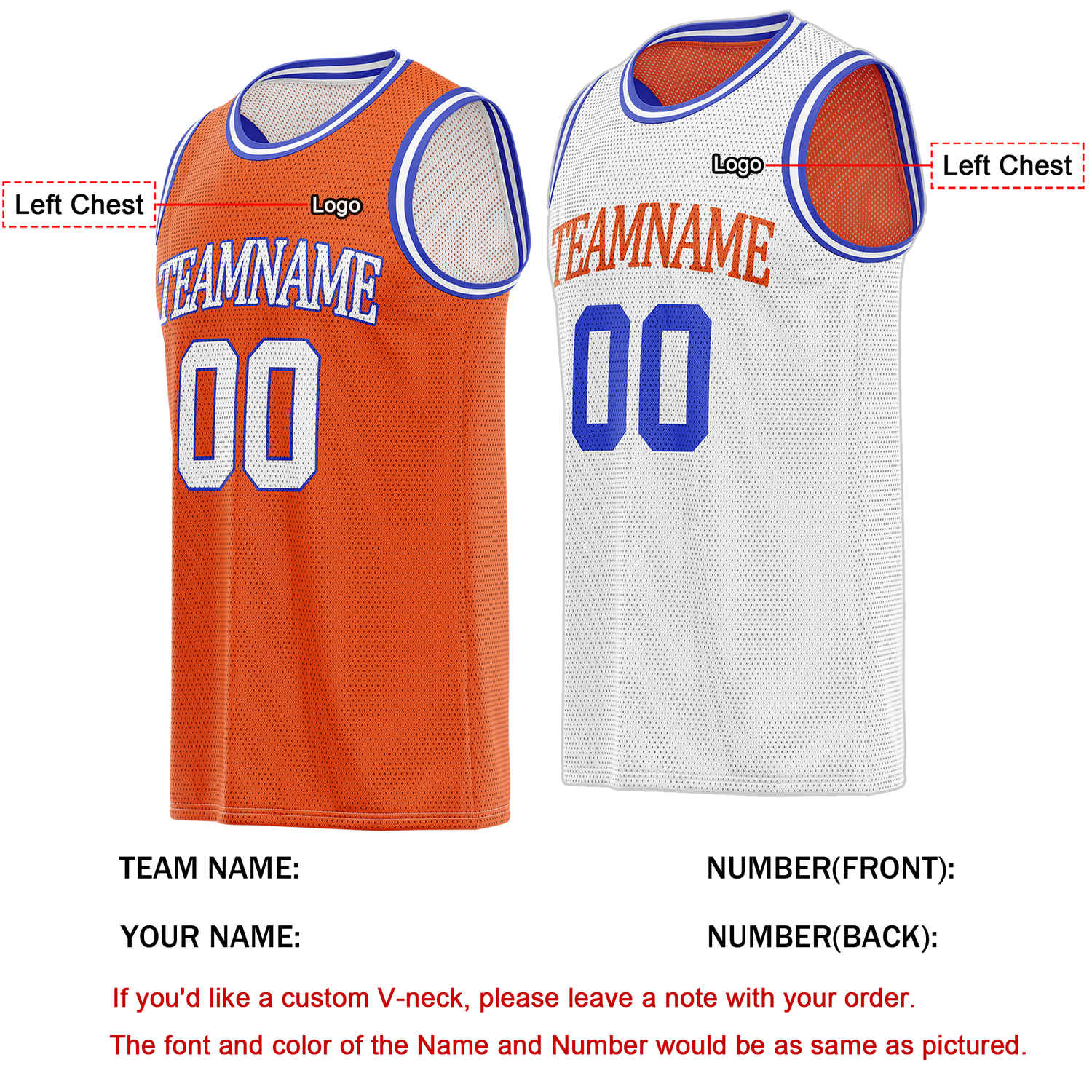 Custom Reversible Orange & White Basketball Jersey | Personalized Team Name & Number - Vosoli
