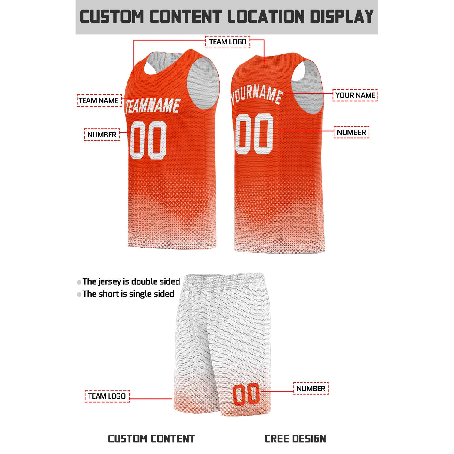 Custom Reversible Orange & White Mesh Basketball Uniform | Personalized Team Set | Vosoli